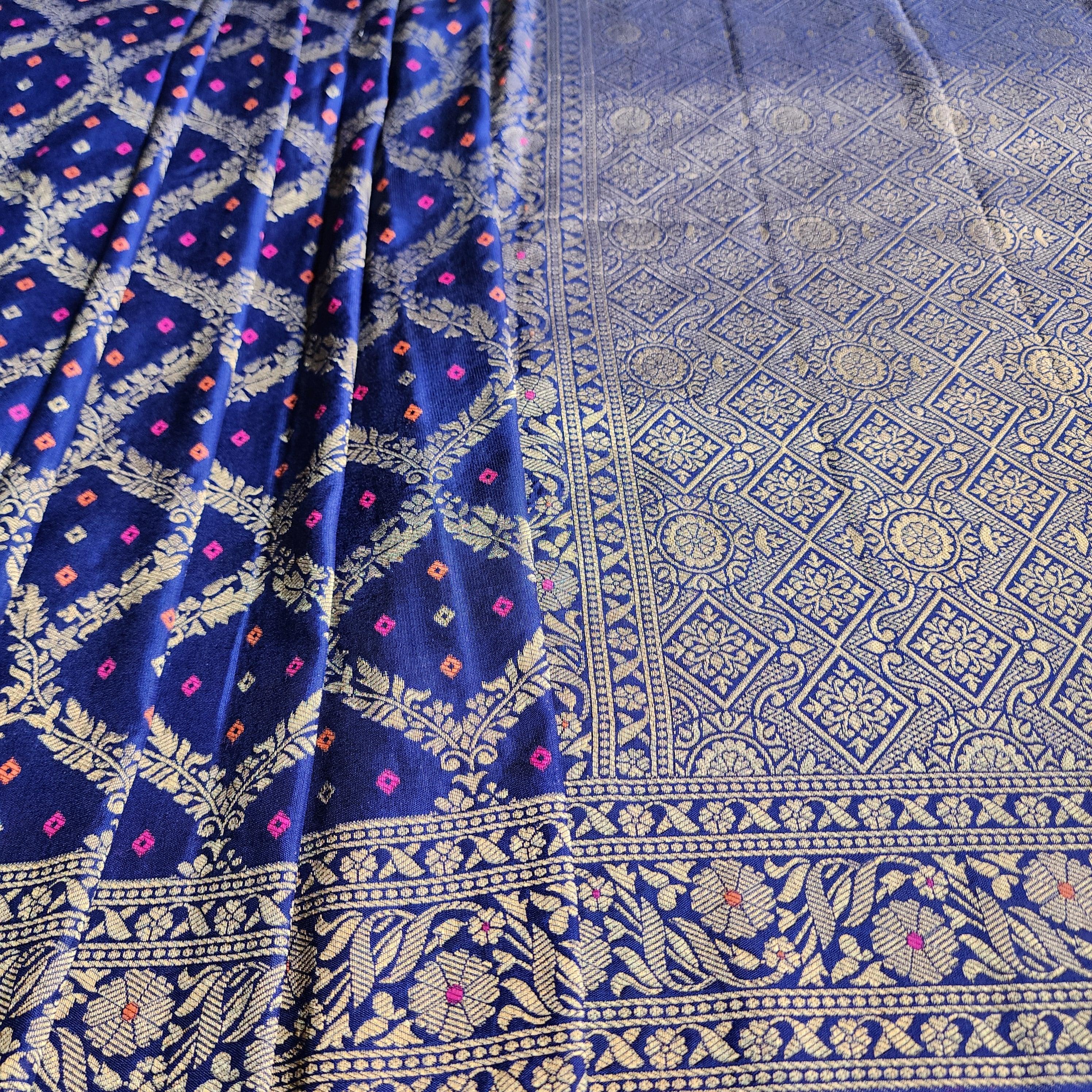 Royal Blue Bandhani Dupatta with Traditional Jaal