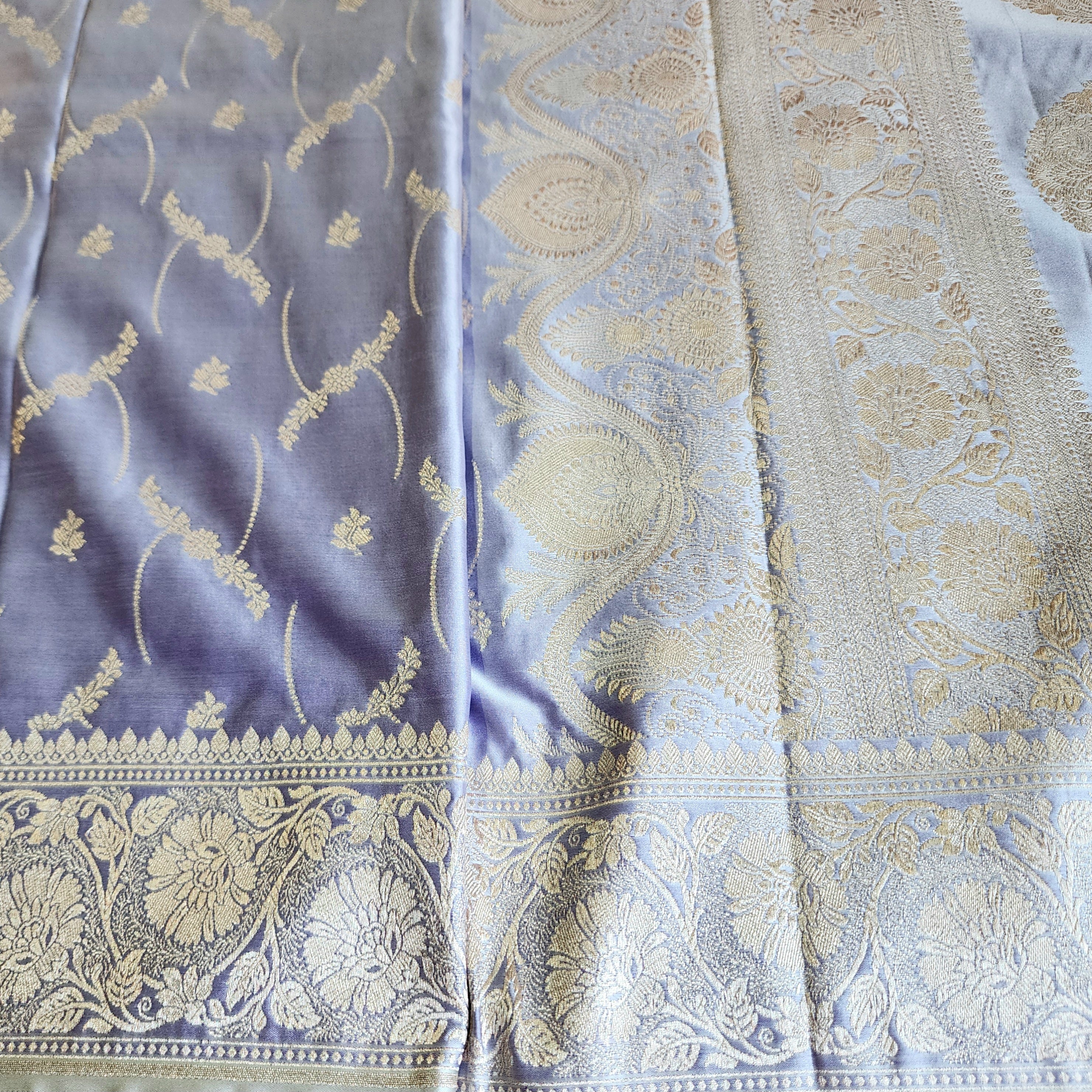 Pastel Lilac Banarasi Katan Silk Saree with Light Gold Zari weaving
