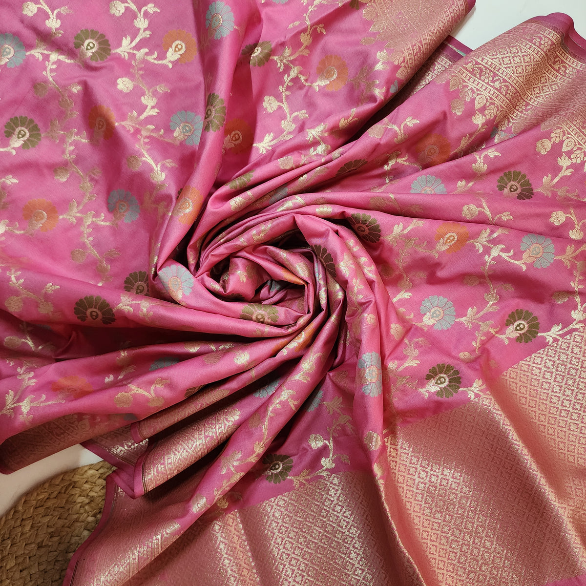Banarasi Silk Floral Jaal Dupatta - Blush Pink