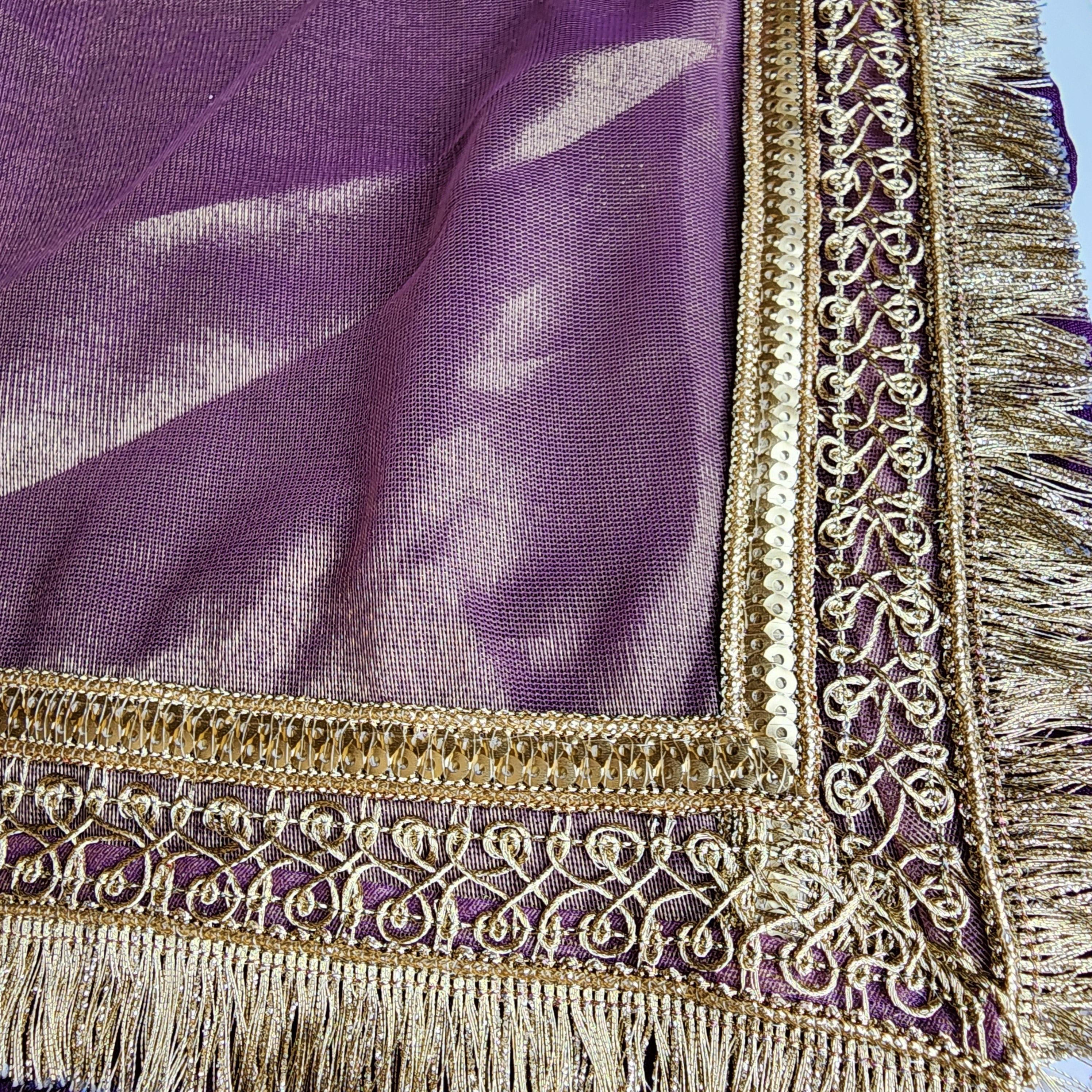 Metallic Mauve Designer Tissue Net Saree