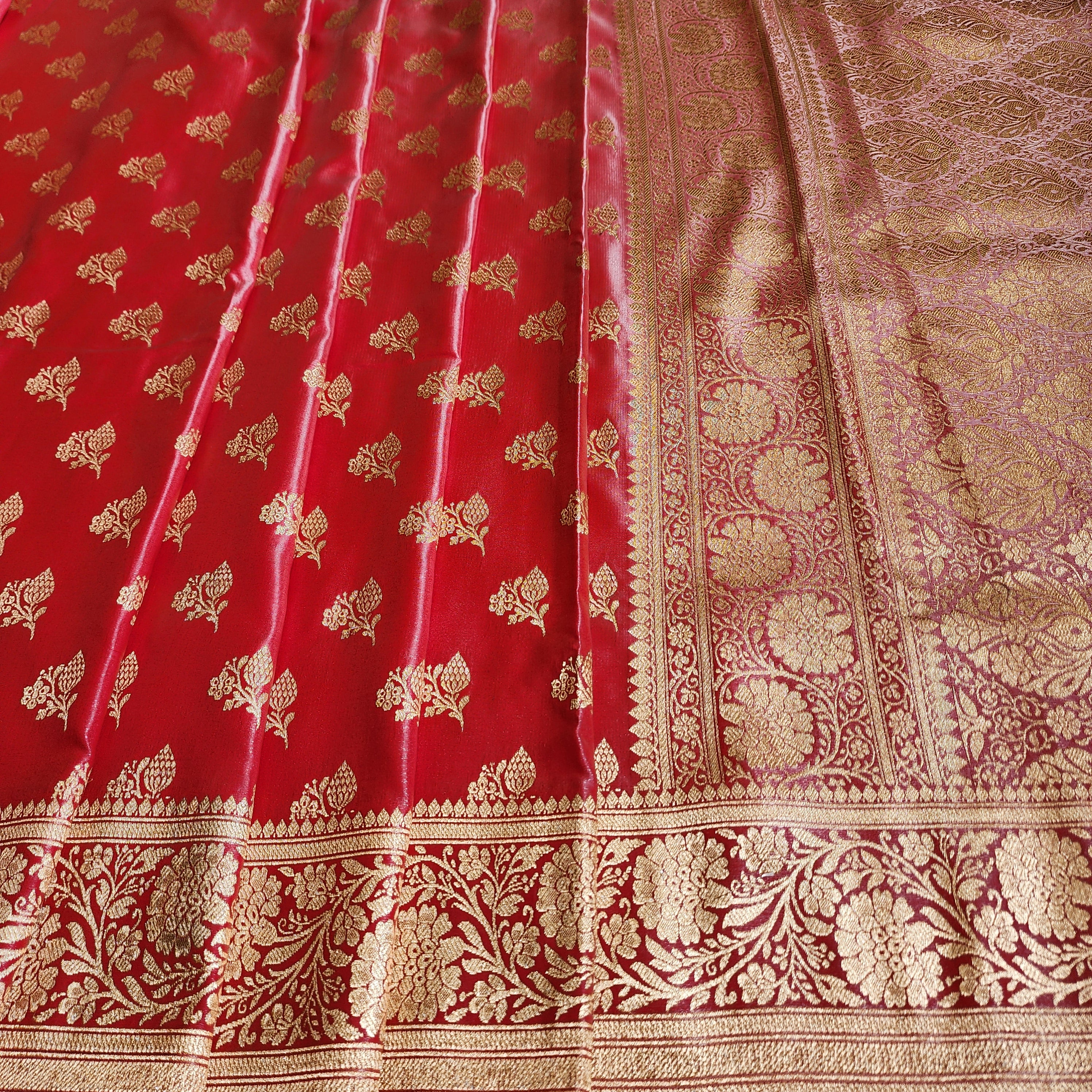 Rich Red Banarasi Silk Saree with Gold Zari Weaving