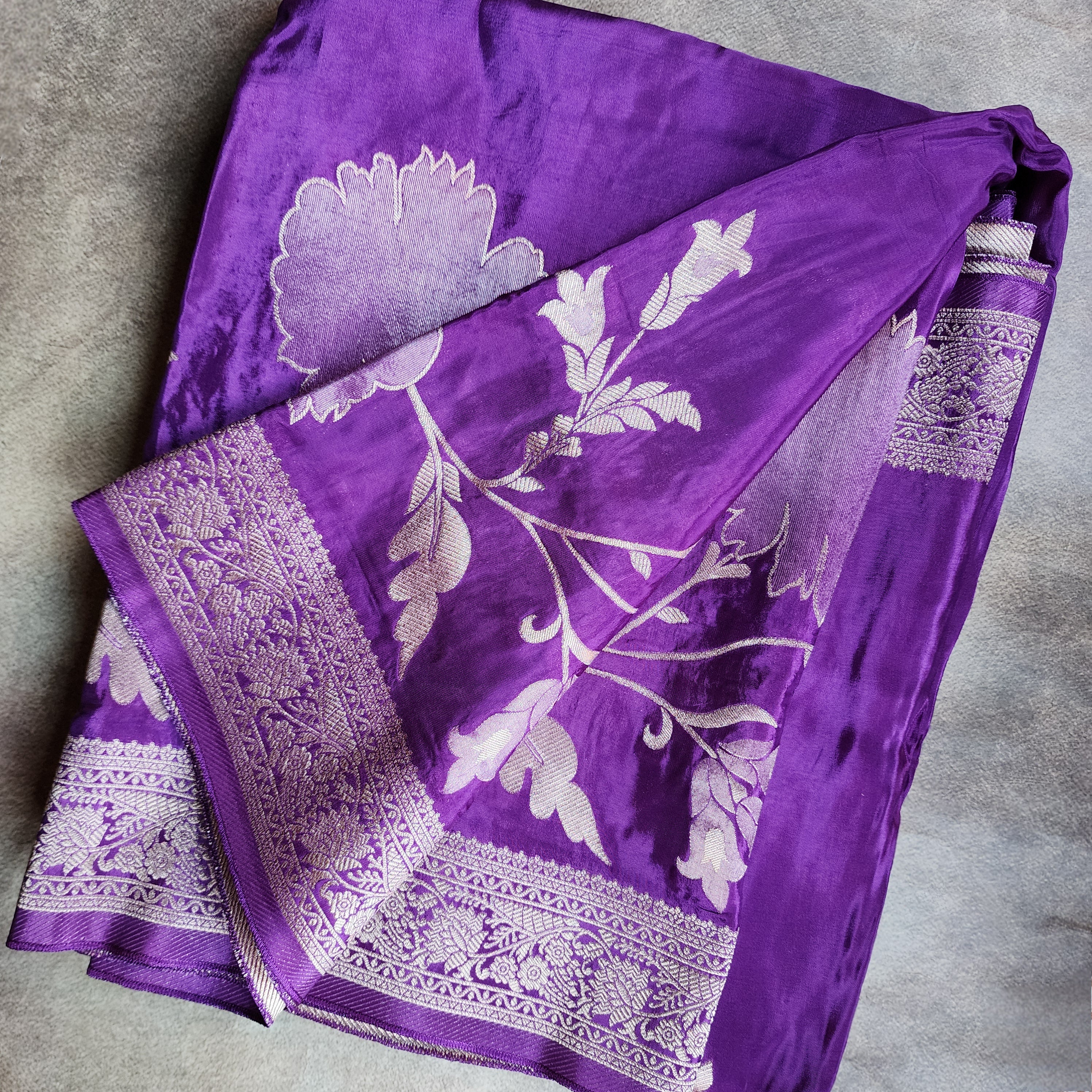 Plum Purple Muslin Silk Saree with Floral Weave