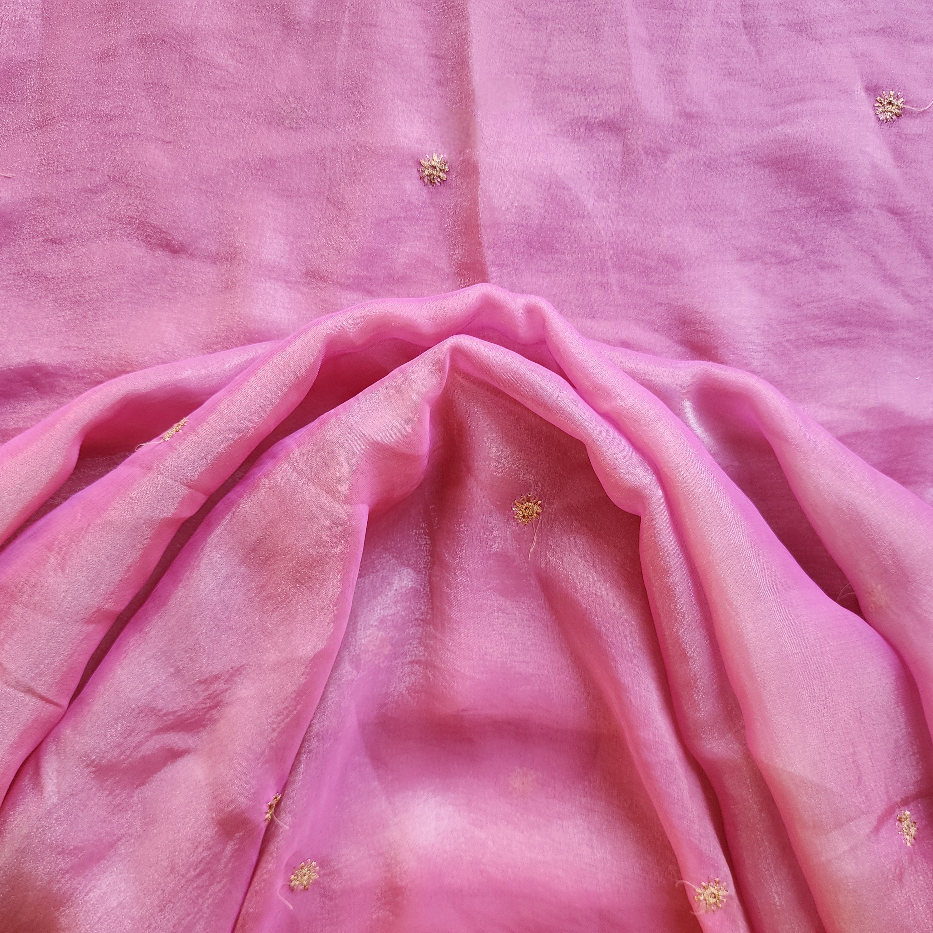 Blush Rose Gold Designer Tissue Silk Saree