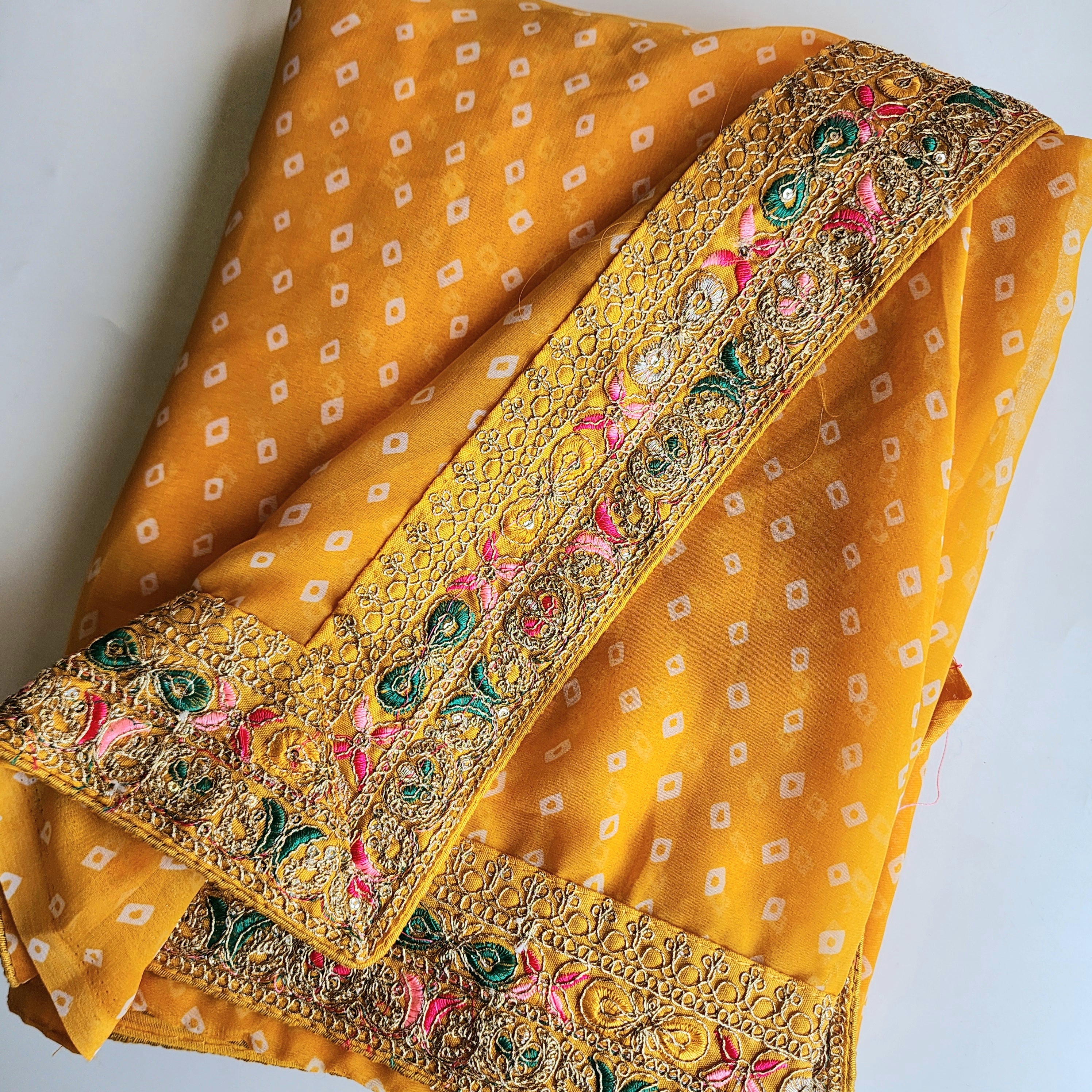 Embroidered Bandhani Designer Saree in Yellow