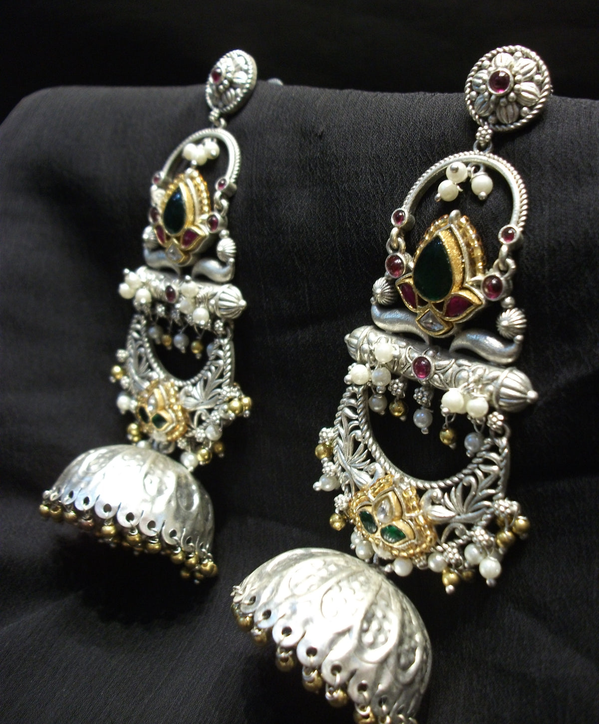 Antique Silver and Gold Ornate Statement Earrings