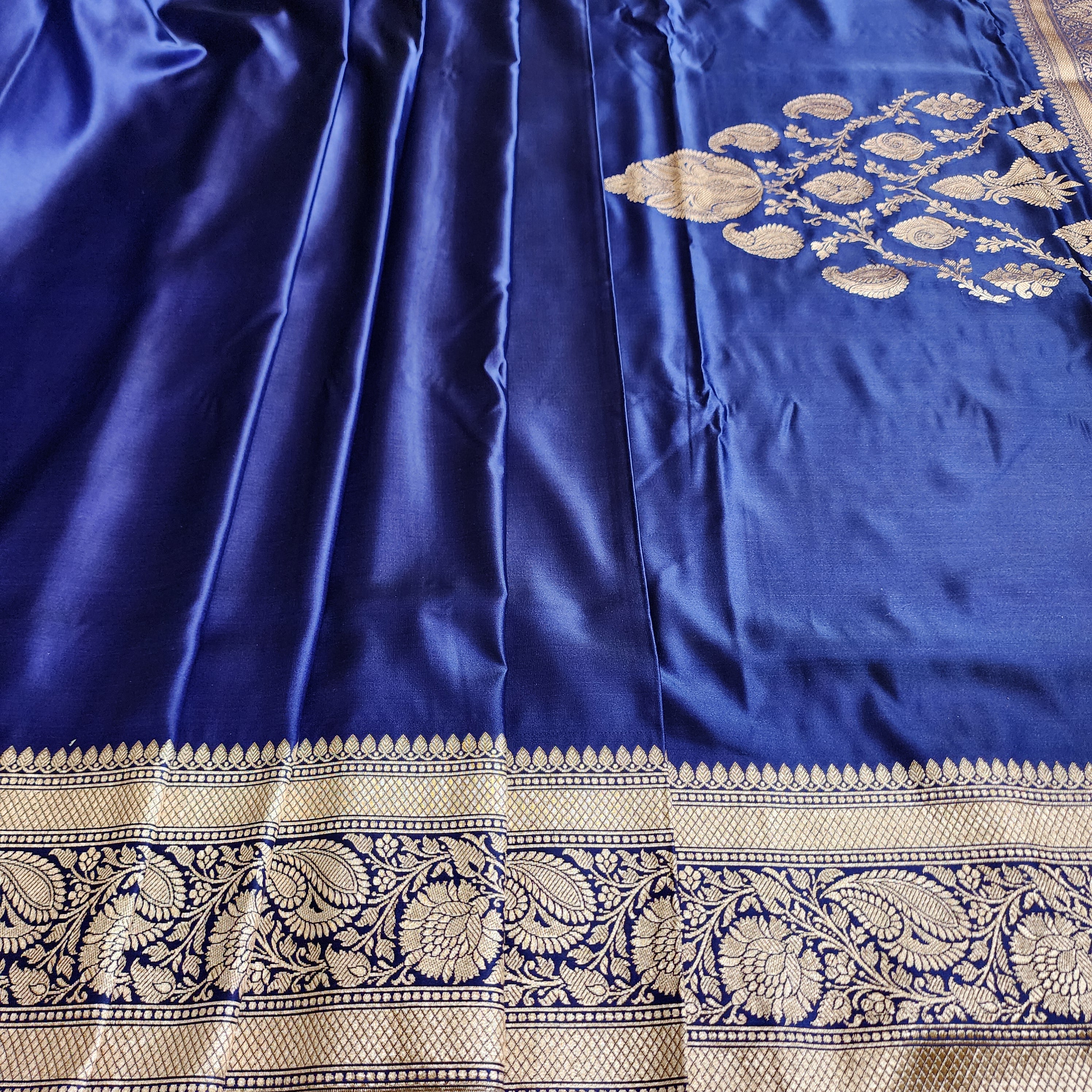 Royal Blue Pure Banarasi Katan Silk Saree with light Gold Zari Weaving