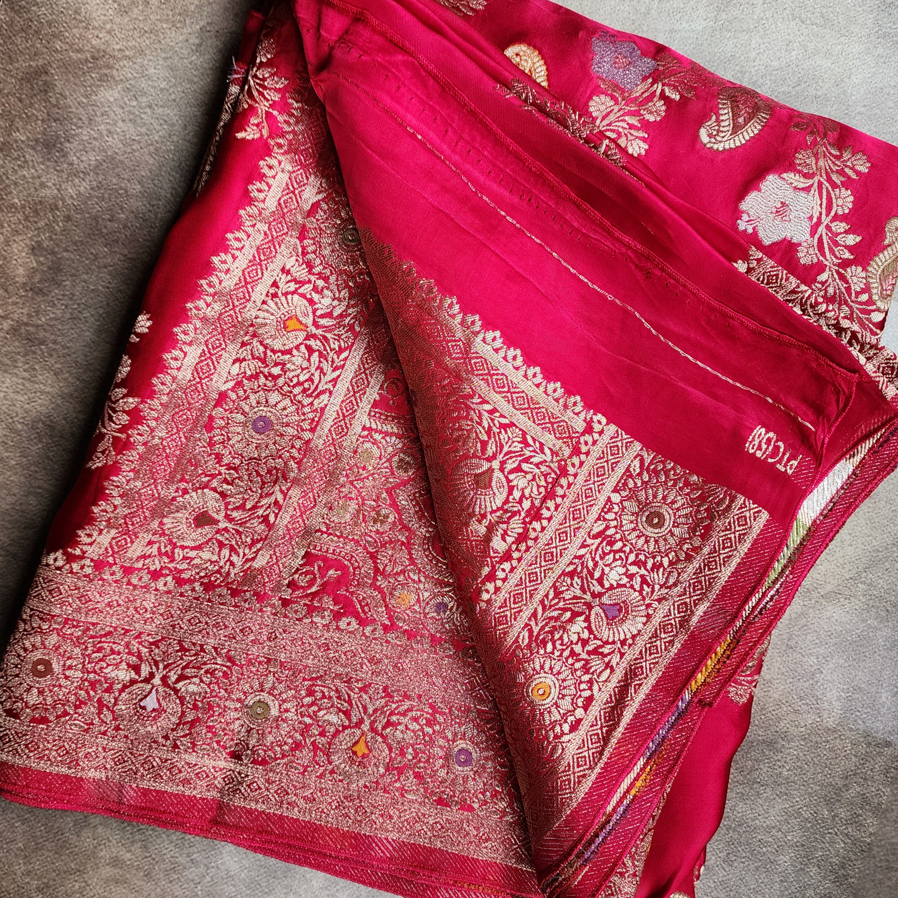 Deep Magenta Mashru Katan Silk Saree