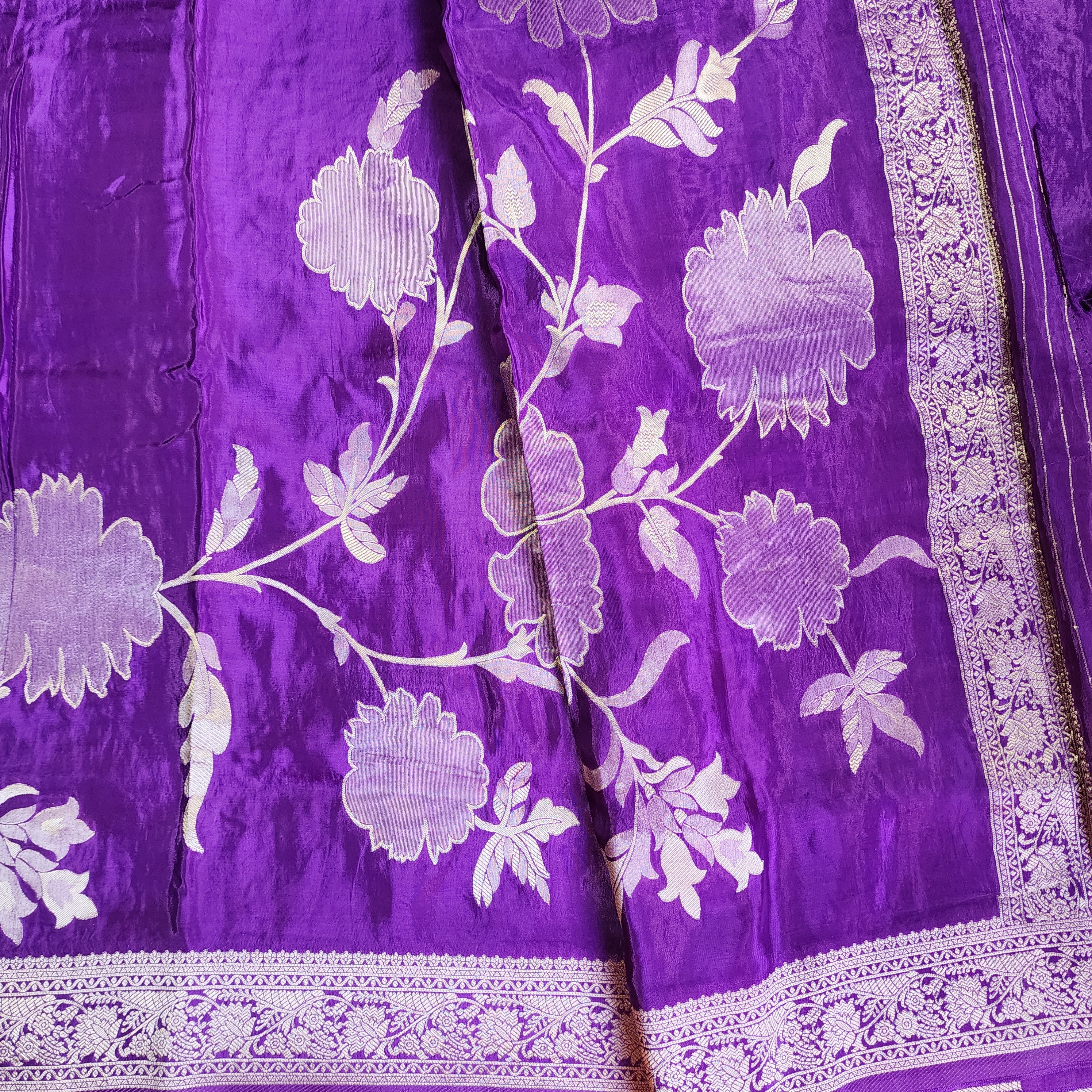 Plum Purple Muslin Silk Saree with Floral Weave