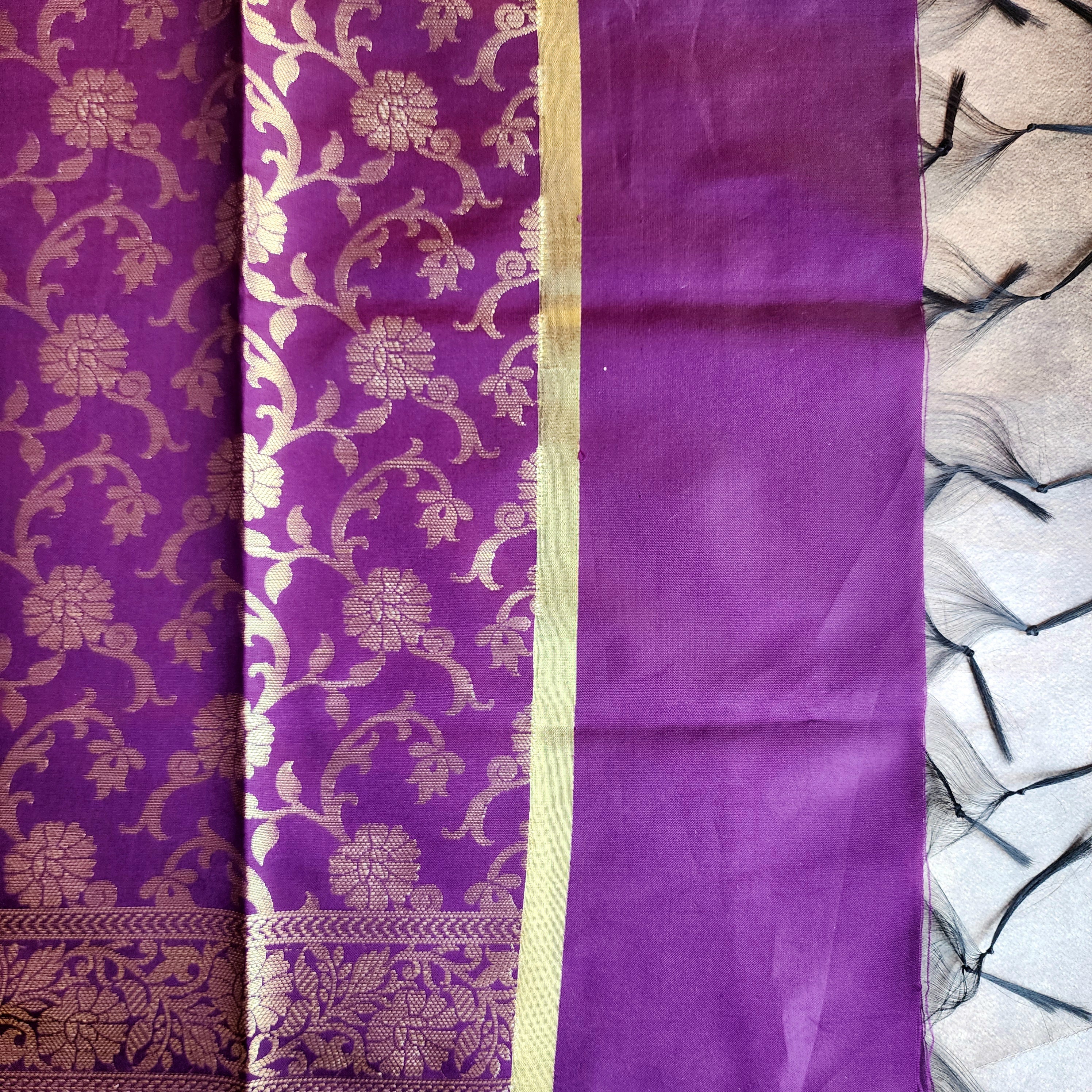 Magenta Purple Banarasi Tapetta Silk Dupatta with Gold Floral Weave