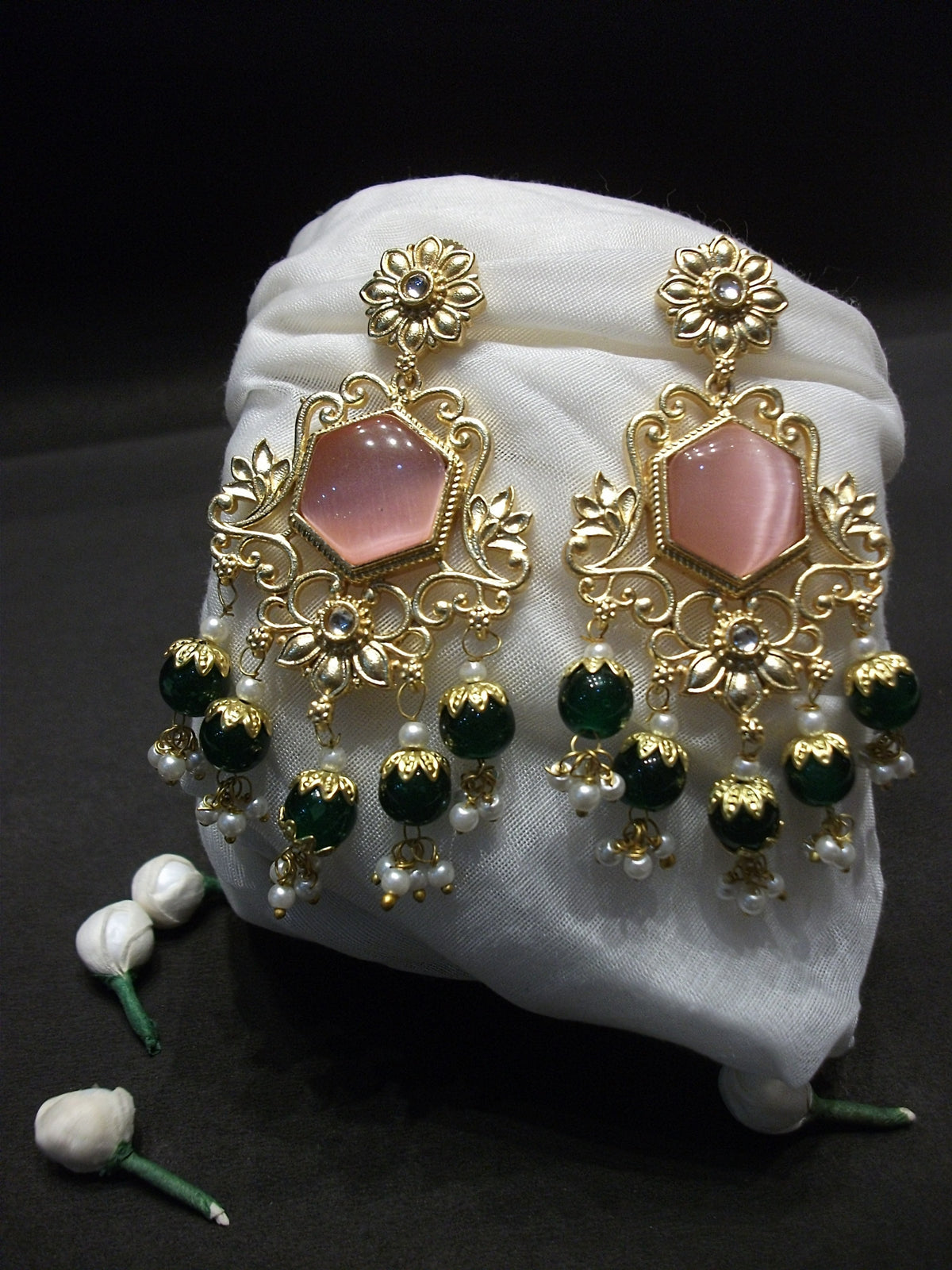 Royal Gold-Finish Floral Filigree Drop Earrings