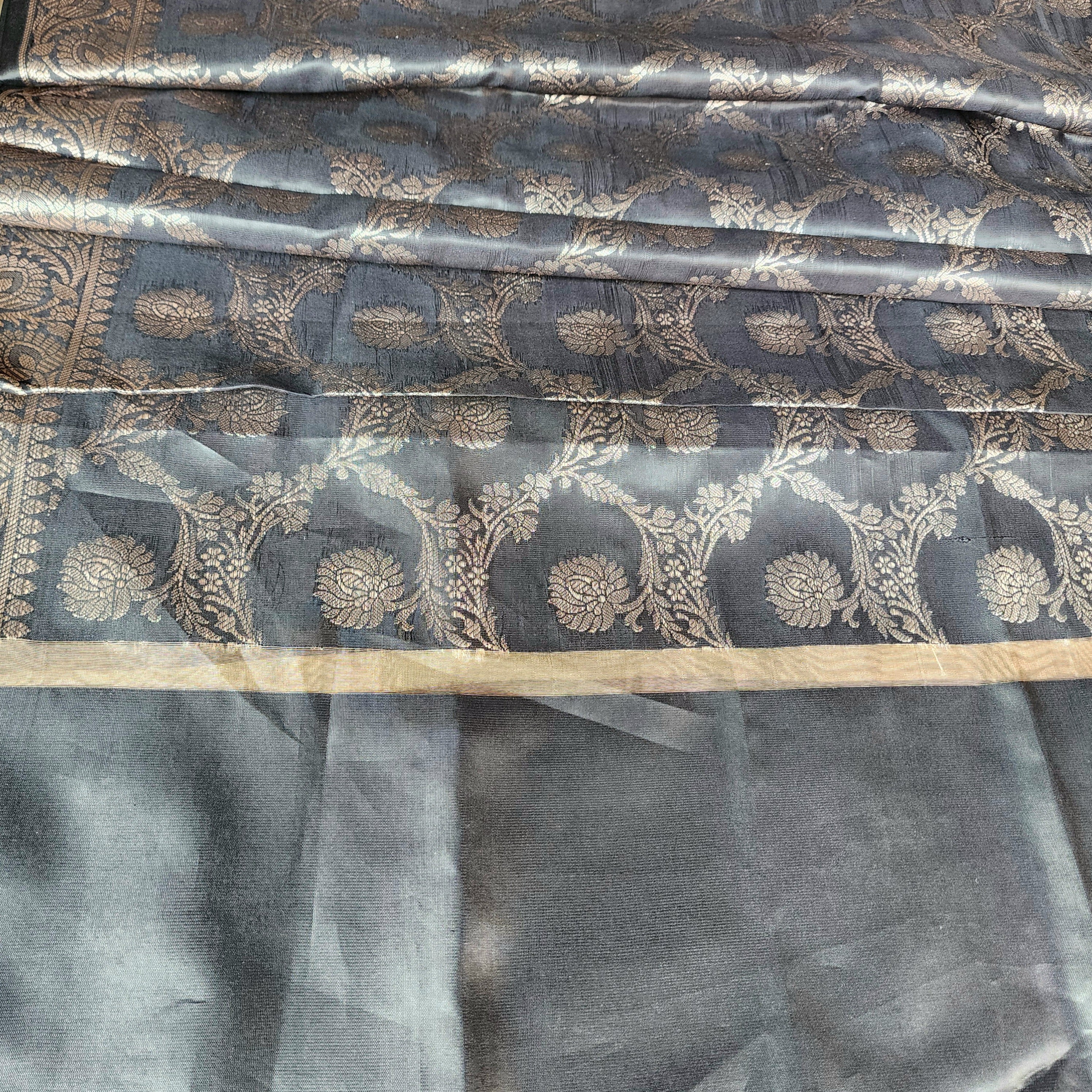 Black Semi Silk Zari Dupatta