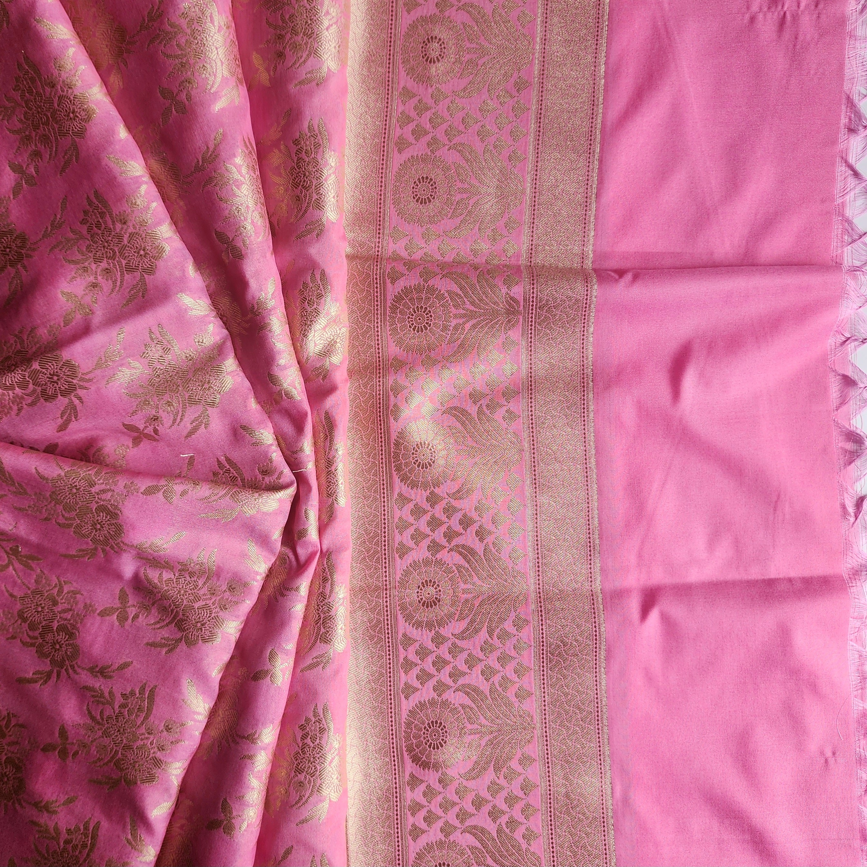 Vibrant Pink Banarasi Dupatta - Floral Brocade Zari