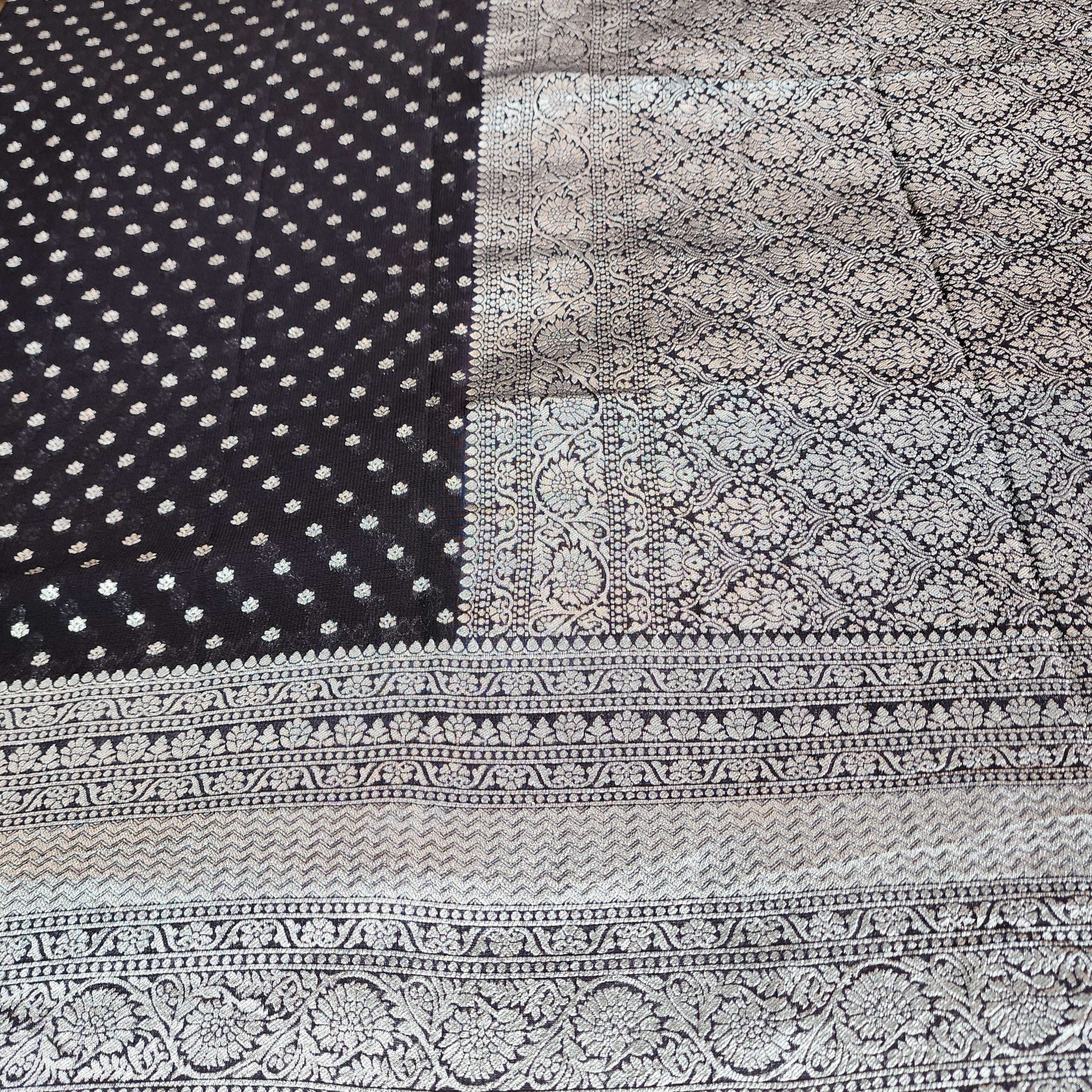 Iconic Black Khaddi Georgette Pure Banarasi Saree with Intricate Silver Zari