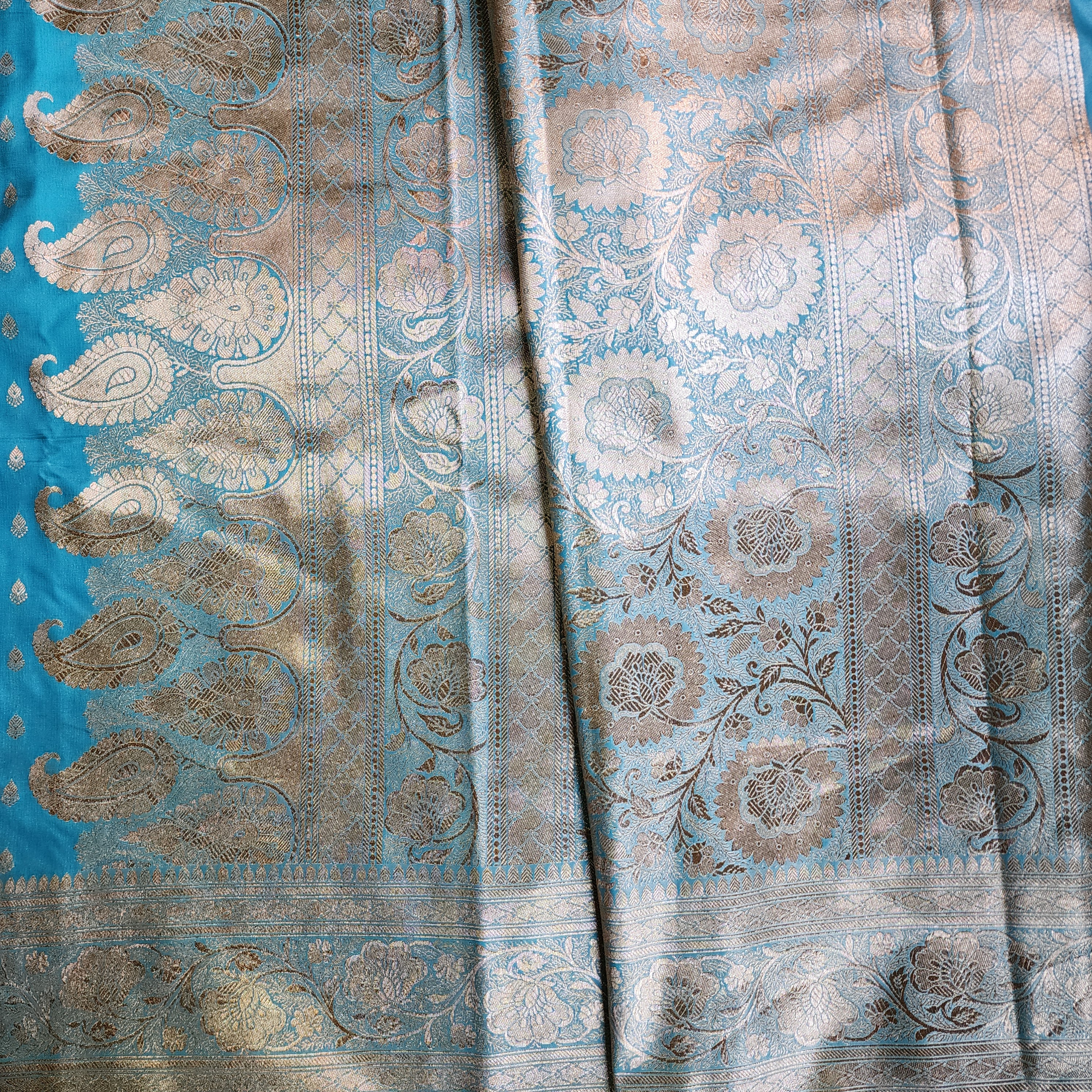 Rich Sky Blue Banarasi Silk Saree with Gold Zari Weaving