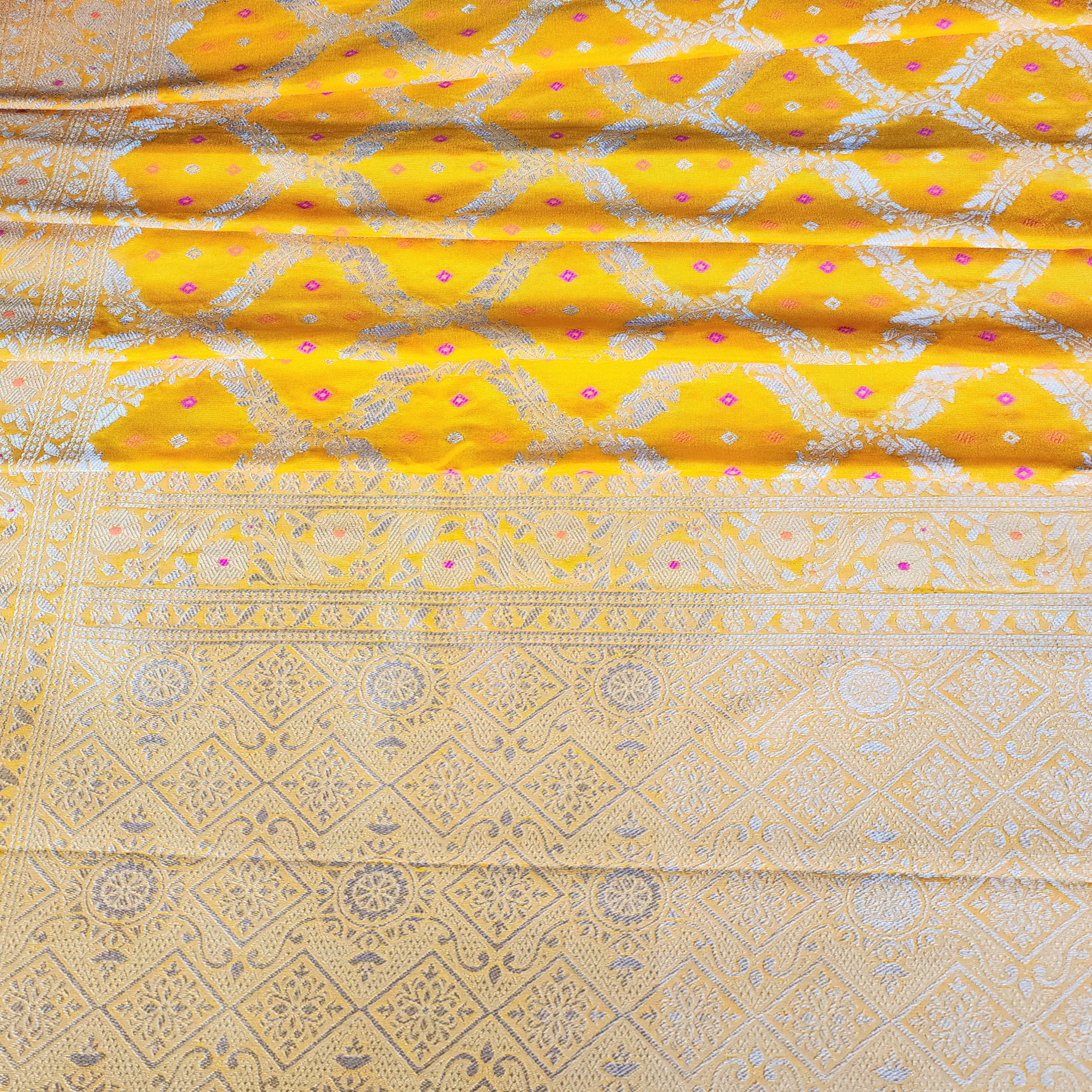 Mustard Yellow Bandhani Dupatta with Traditional Jaal