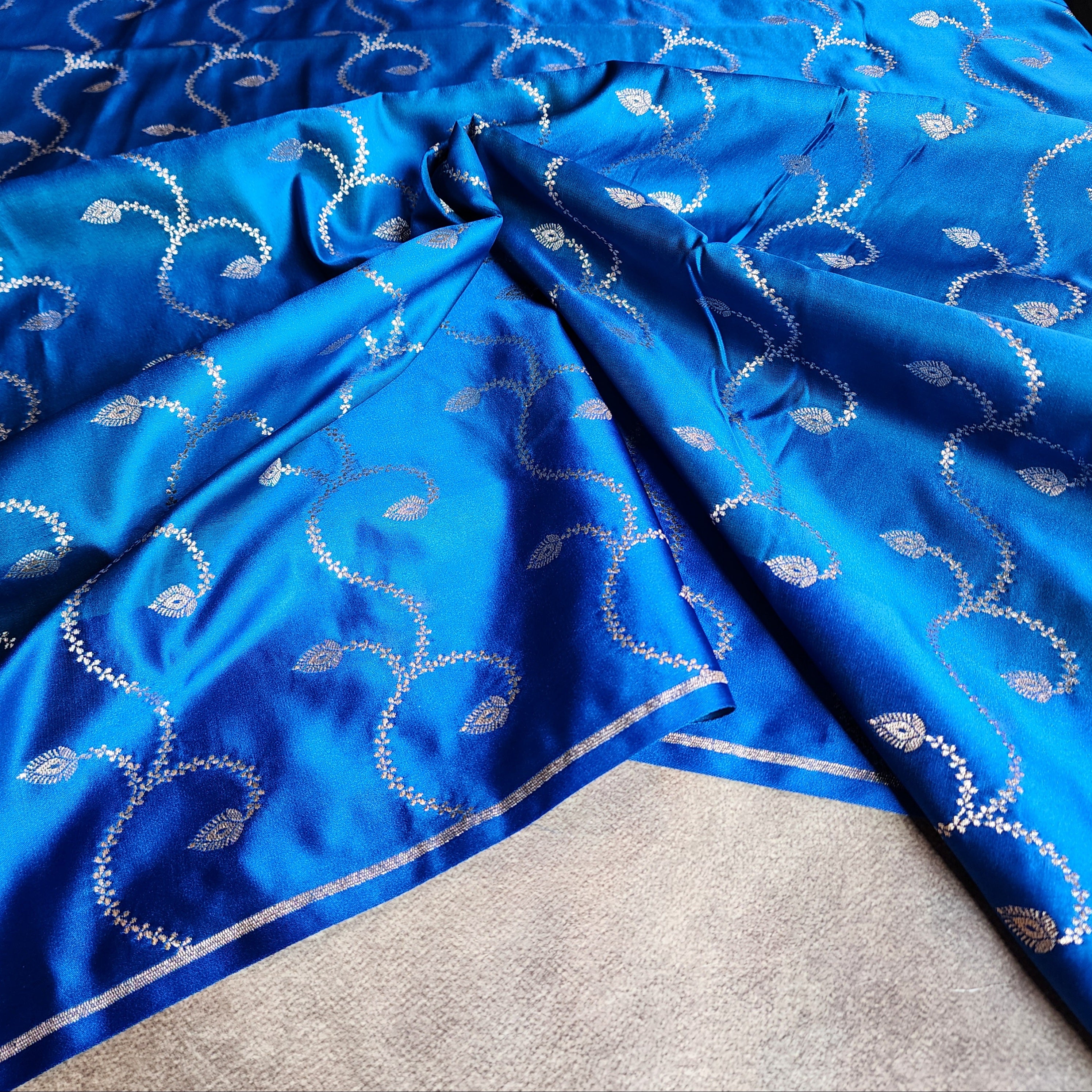 Dual-Tone Shiny Blue Pure Banarasi Katan Silk Saree
