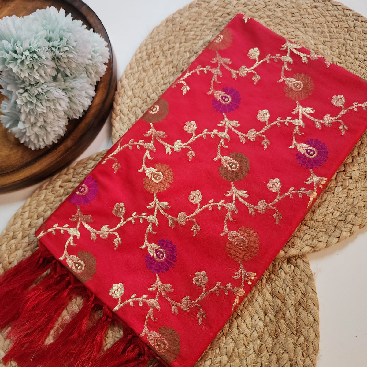 Banarasi Silk Floral Jaal Dupatta - Crimson Red