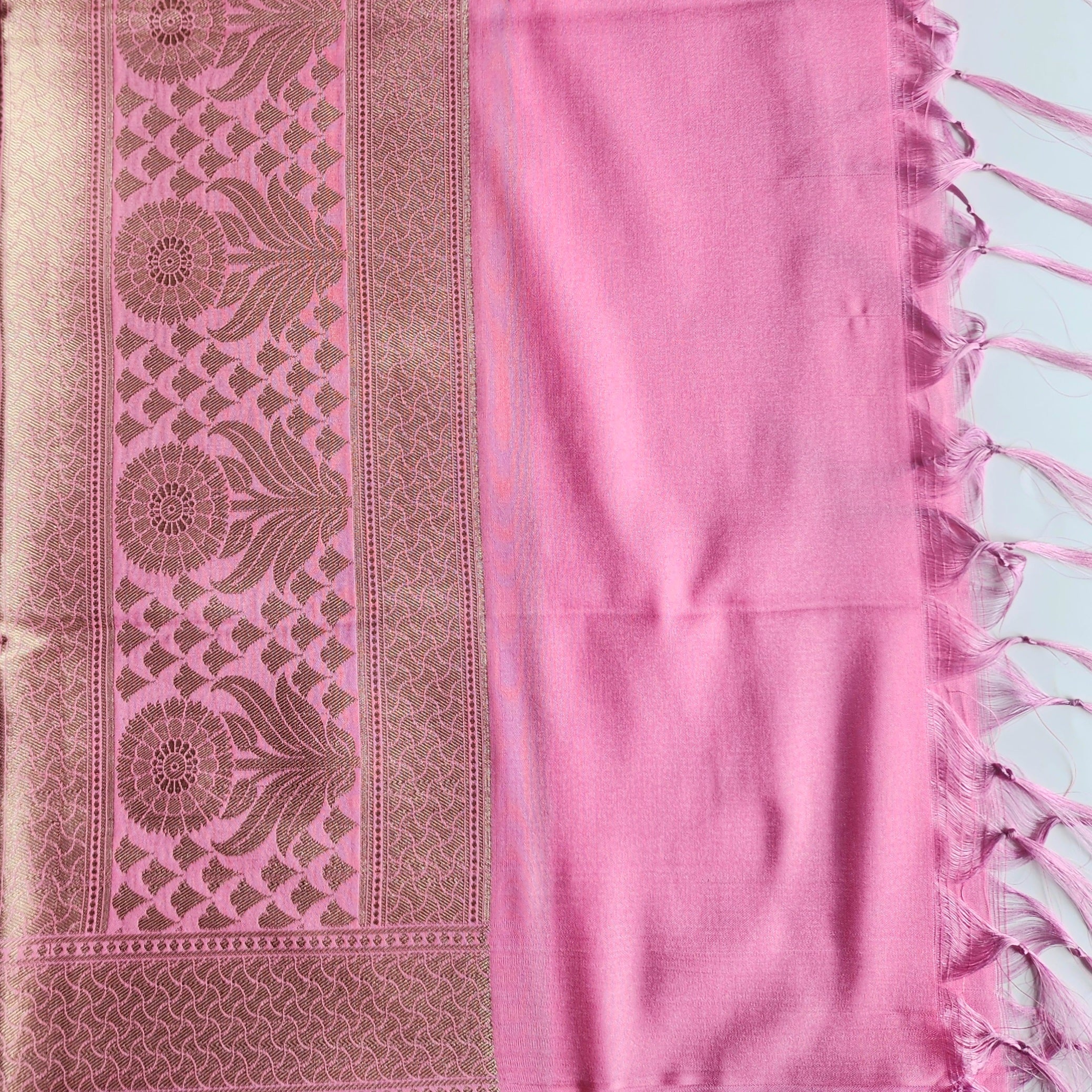 Vibrant Pink Banarasi Dupatta - Floral Brocade Zari