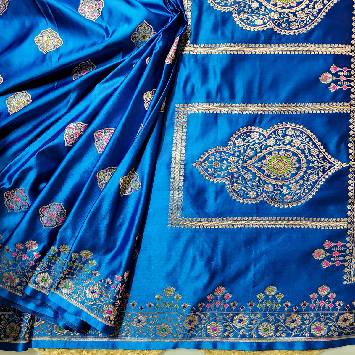 Royal Blue Banarasi Katan Silk Saree with Multicolor Meenakari