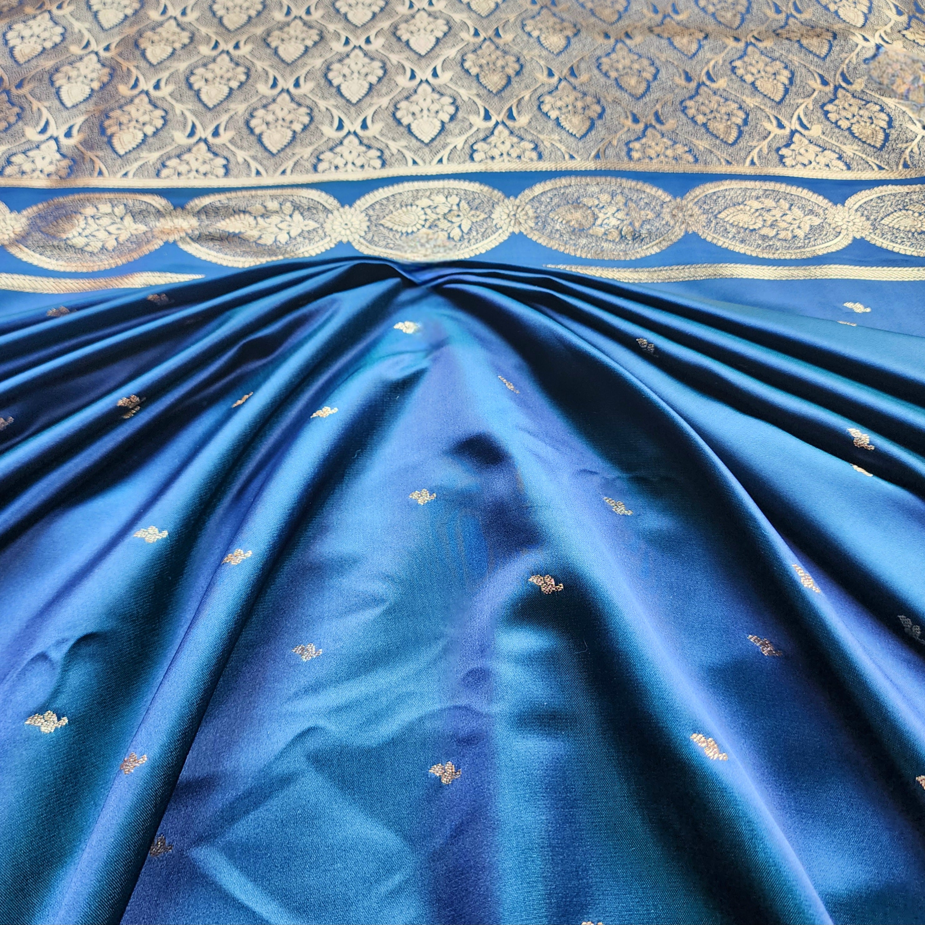 Royal Blue Banarasi Katan Silk Saree with Gold Zari Weaving
