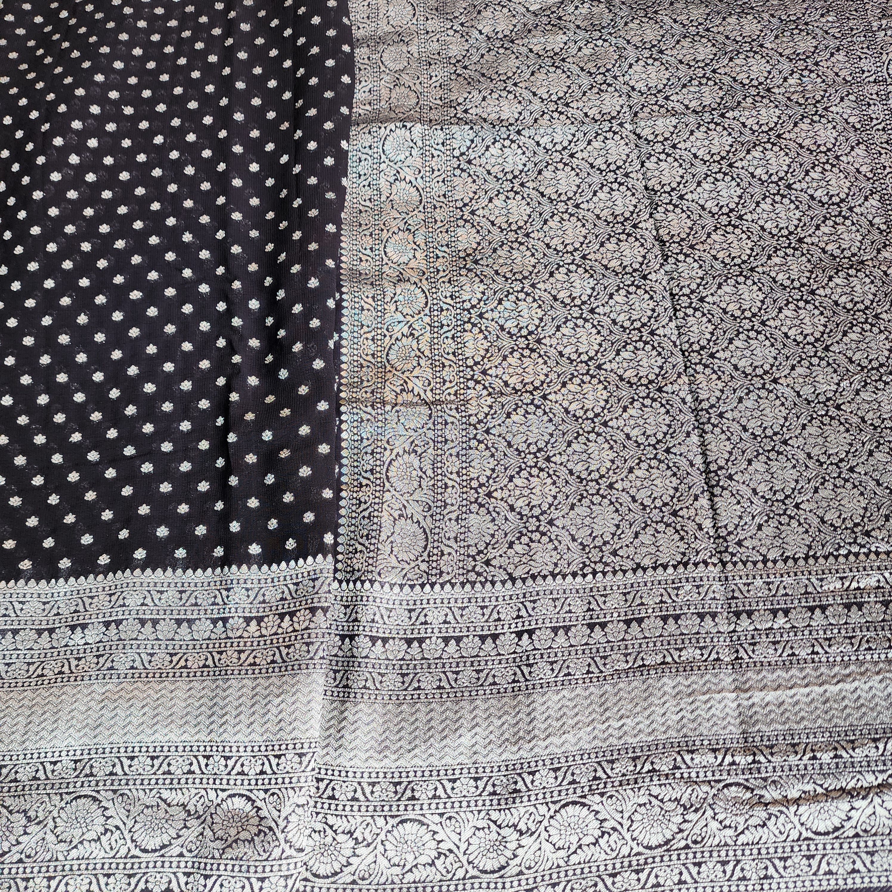 Iconic Black Khaddi Georgette Pure Banarasi Saree with Intricate Silver Zari