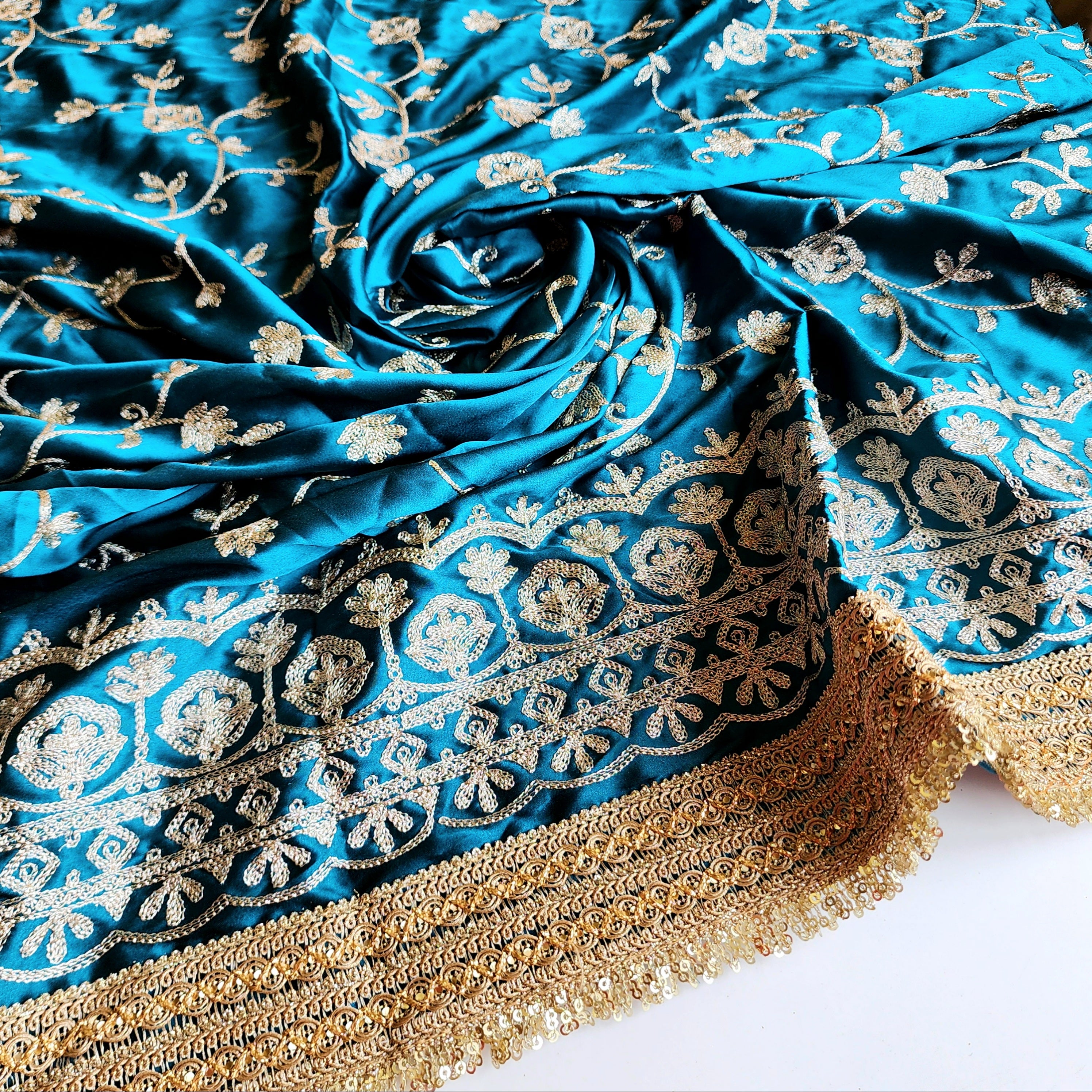 Teal Designer Chiffon Silk Saree
