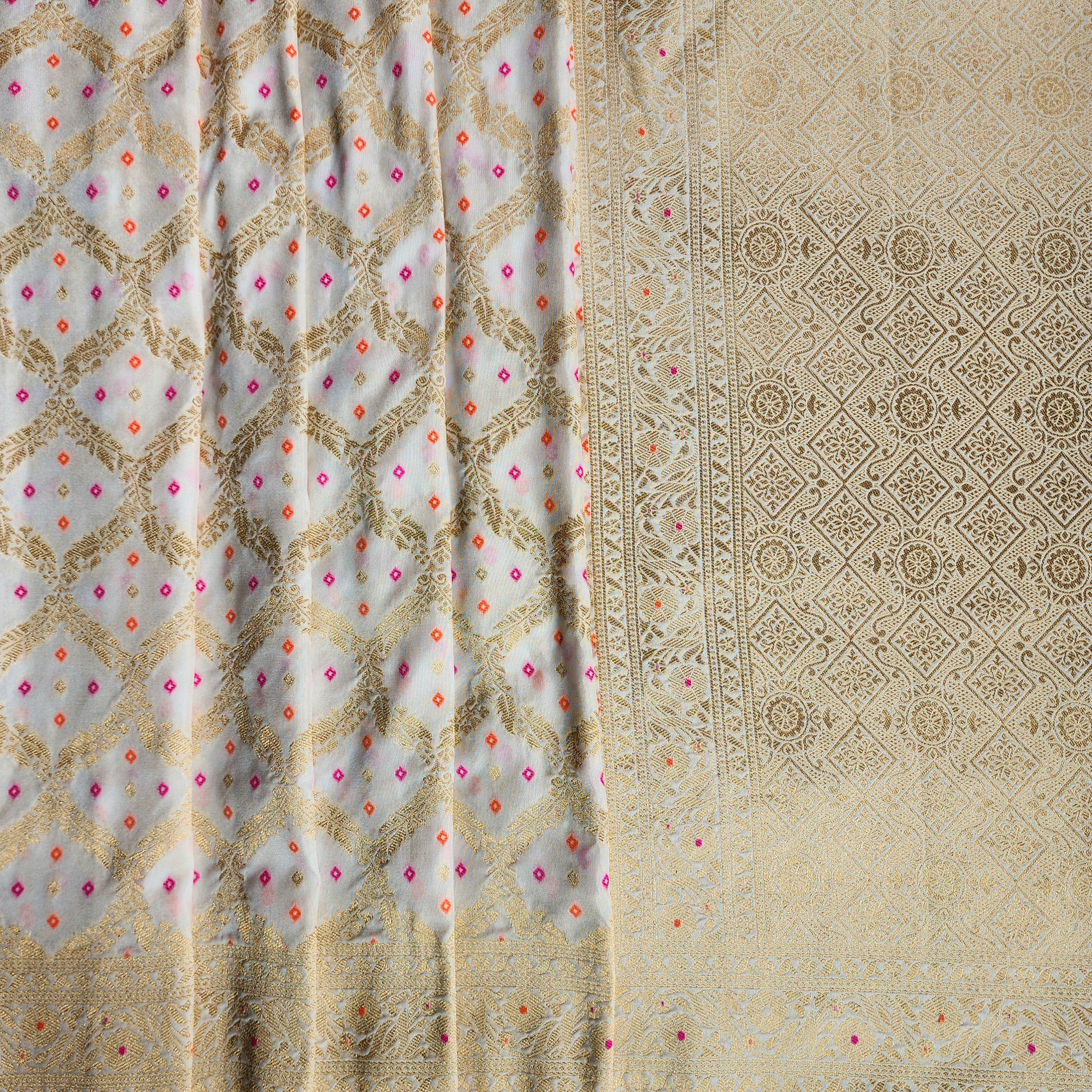 White Bandhani Dupatta with Traditional Jaal