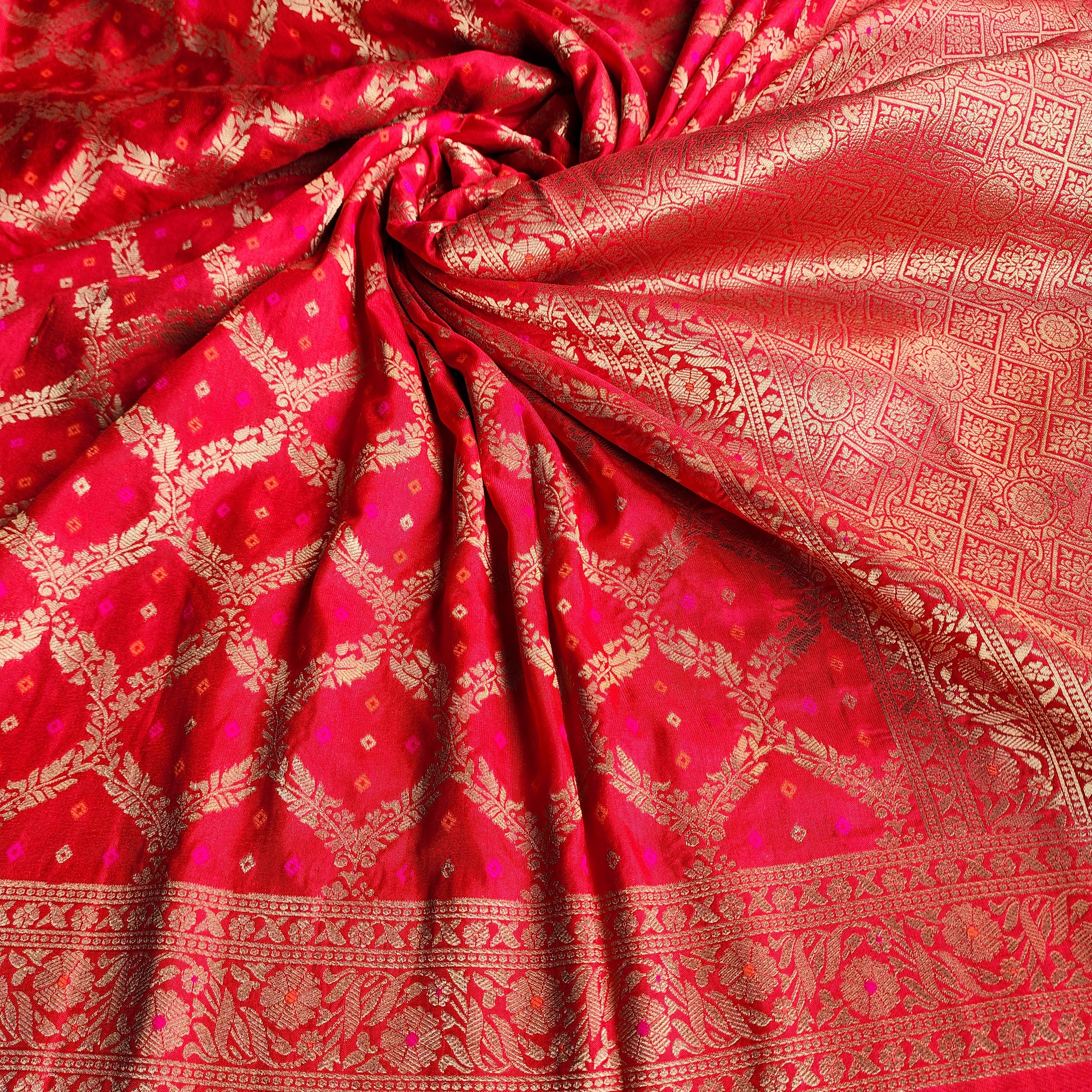 Red Bandhani Dupatta with Traditional Jaal