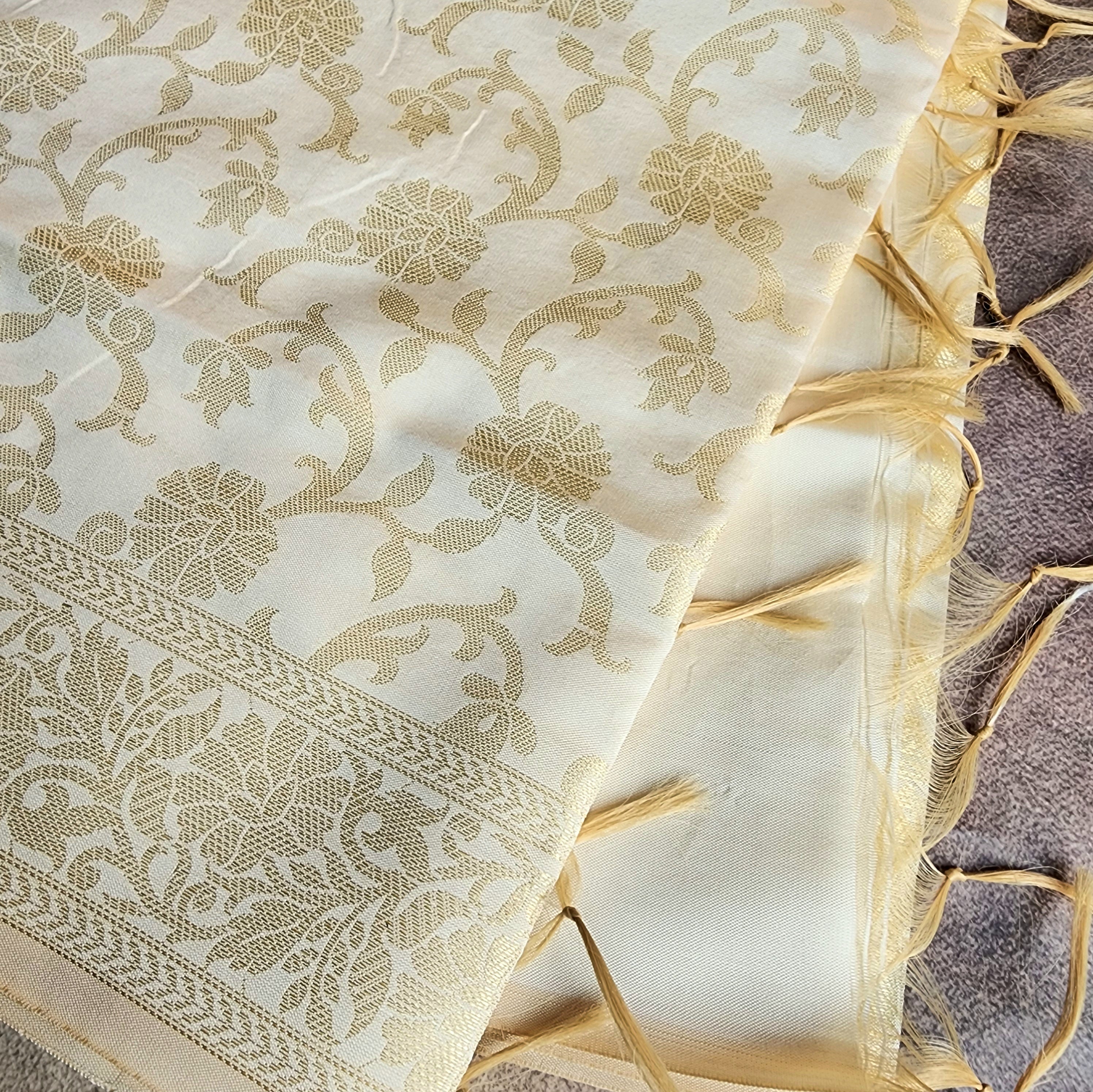 White Banarasi Tapetta Silk Dupatta with Gold Floral Weave
