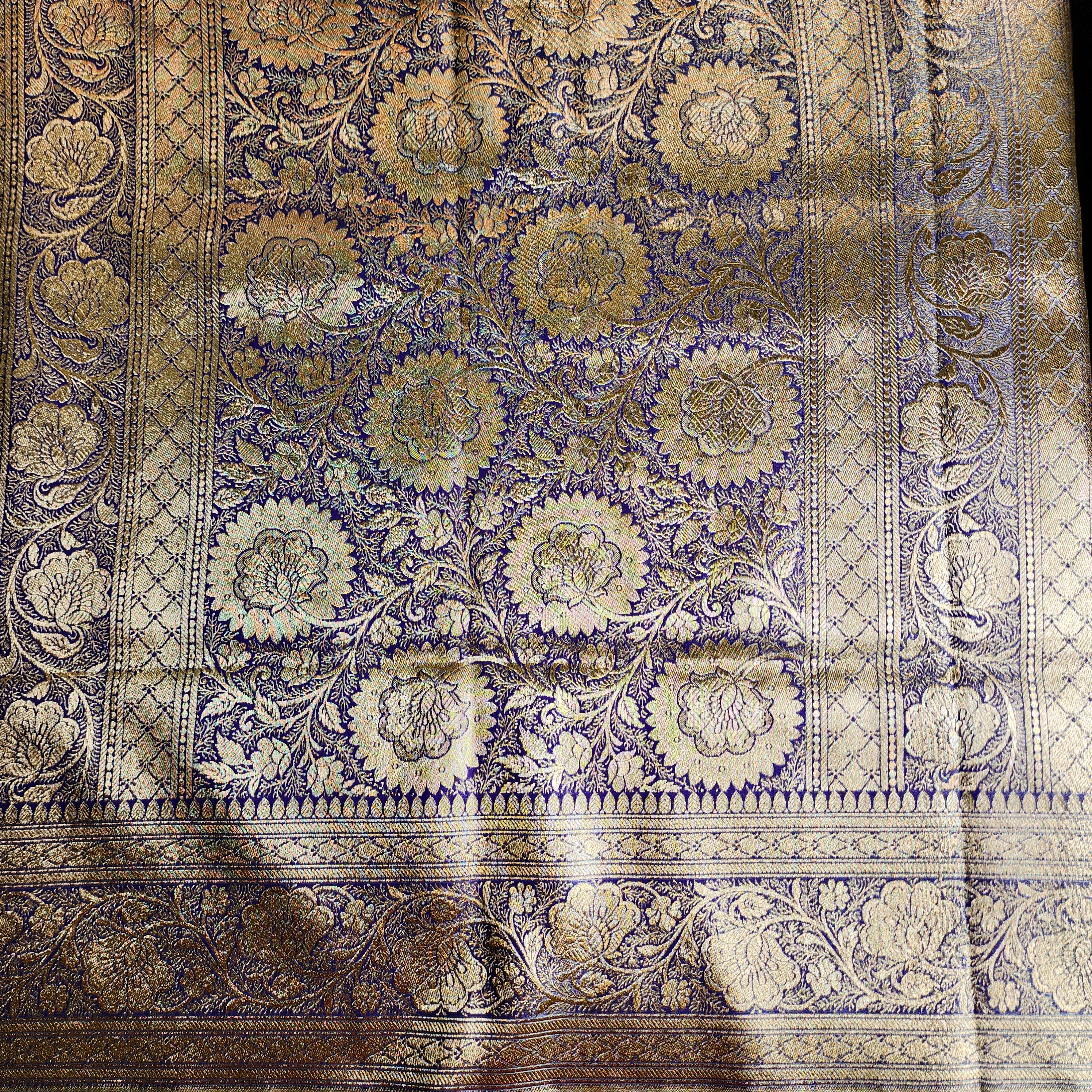 Rich Indigo Purple Banarasi Silk Saree with Gold Zari Weaving