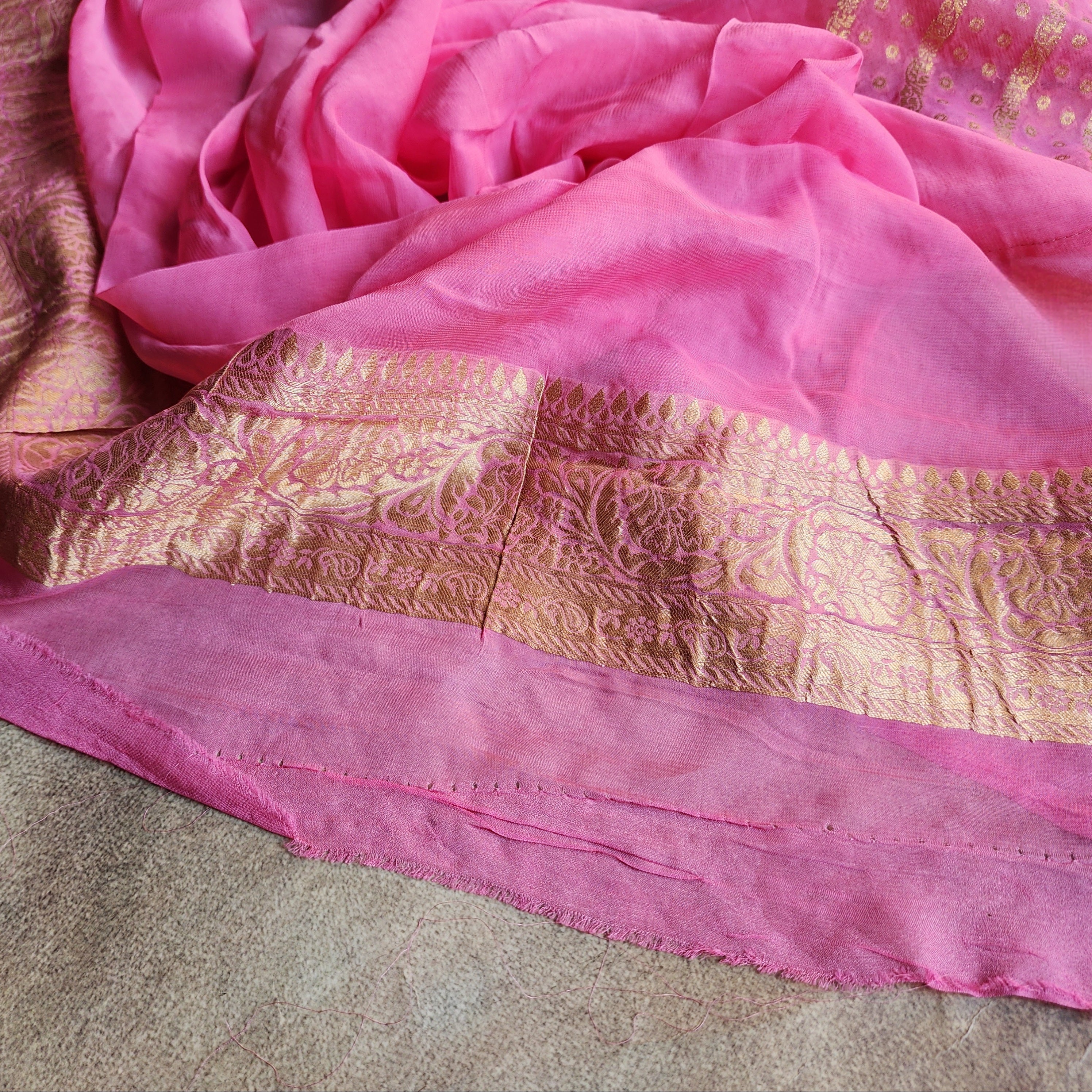 Pastel Pink Pure Khaddi Georgette Banarasi Saree with Golden Zari