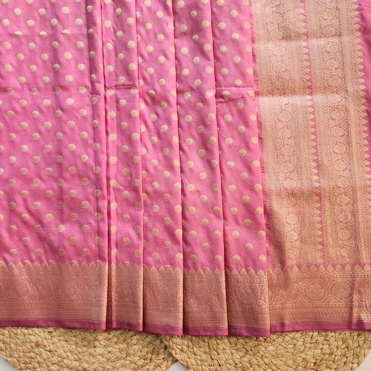 Dusty Rose Banarasi Silk Dupatta with Gold Polka Dot