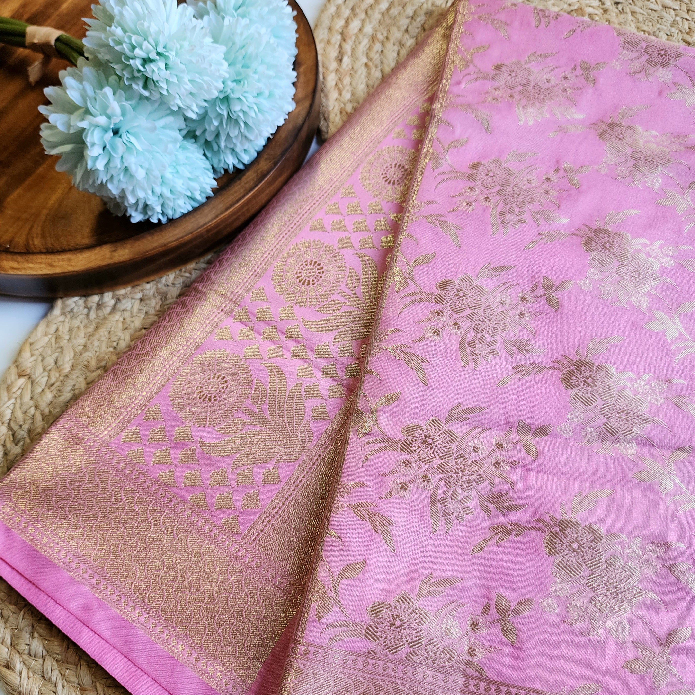 Vibrant Pink Banarasi Dupatta - Floral Brocade Zari