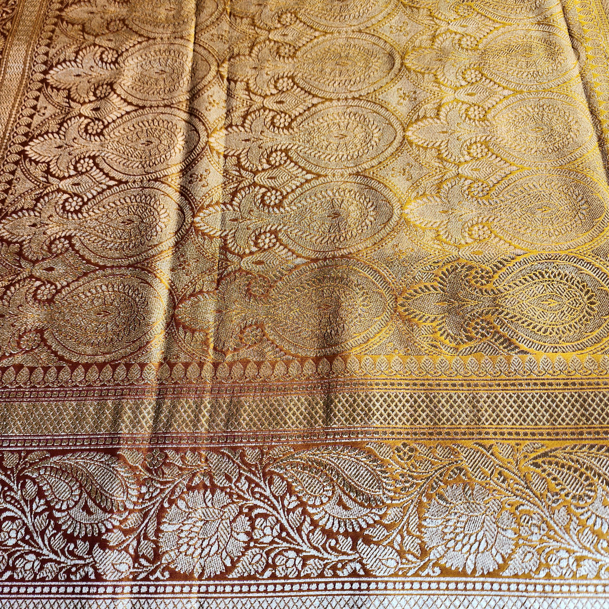Rich Orange Pure Banarasi Katan Silk Saree with light Gold Zari Weaving
