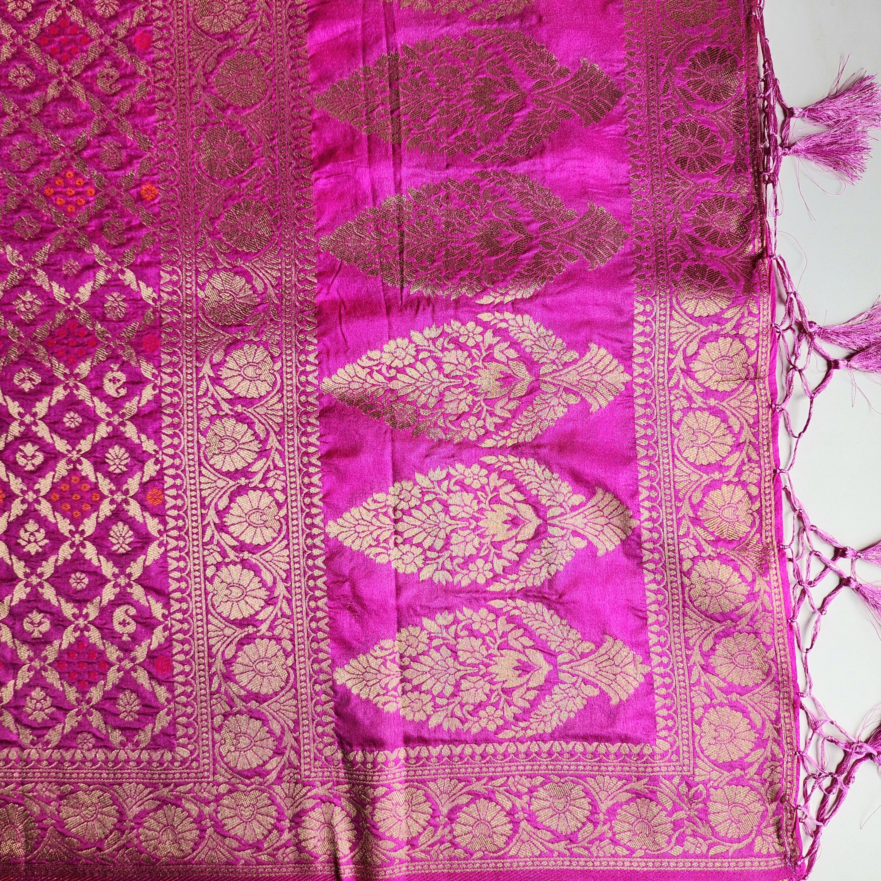 Orchid Purple Bandhani Dupatta with Floral and Geometric Zari Weave