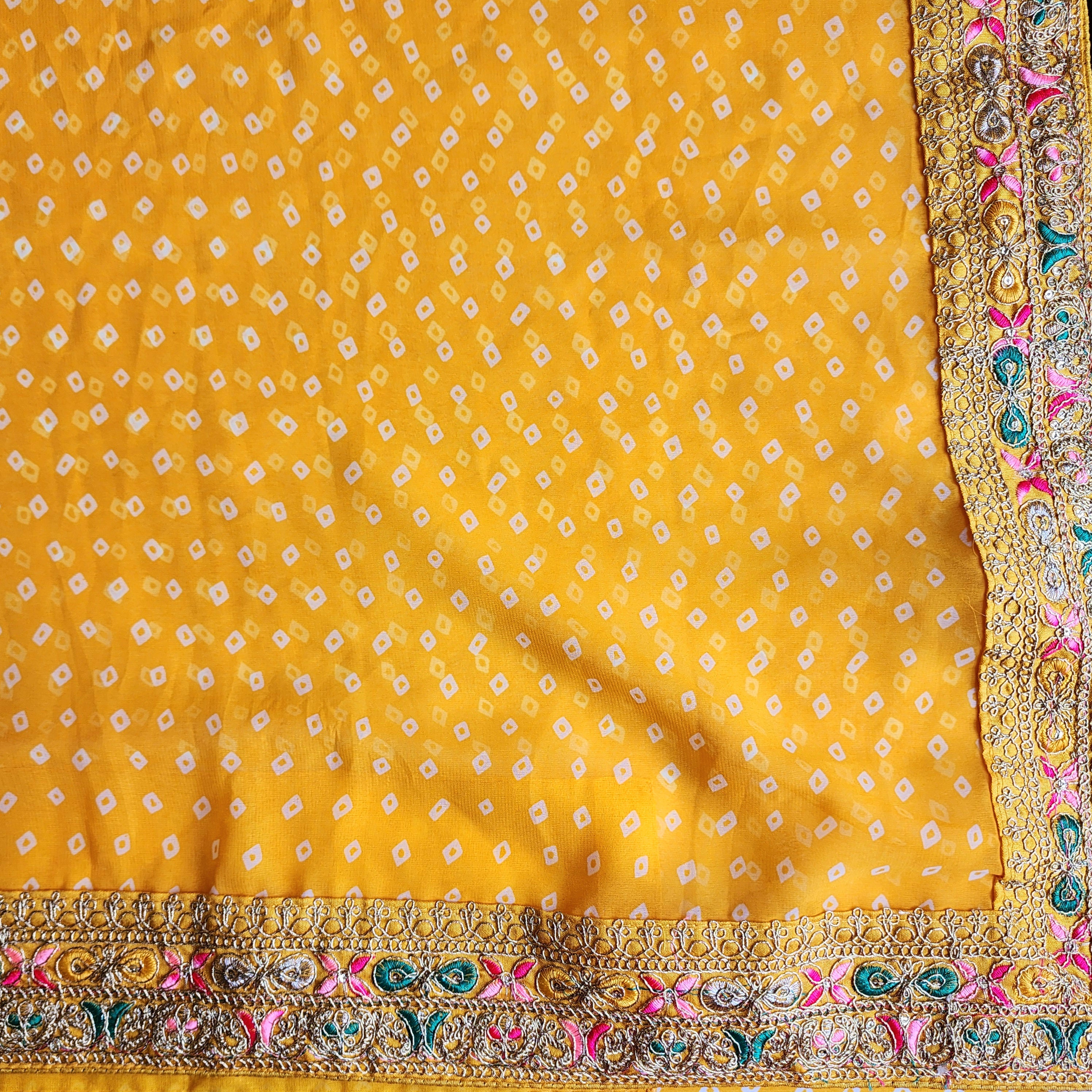 Embroidered Bandhani Designer Saree in Yellow