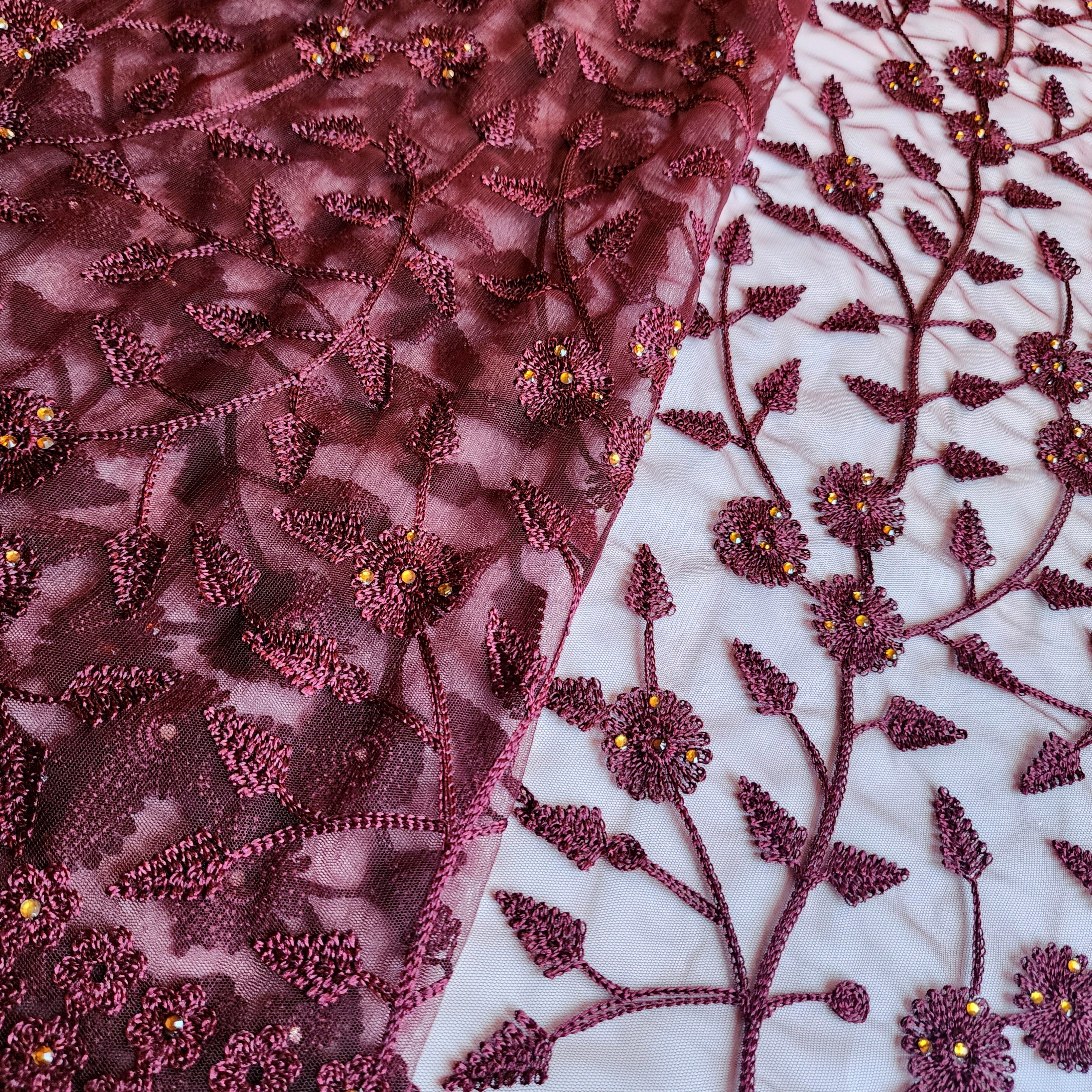 Embroidered Net Designer Saree in Wine