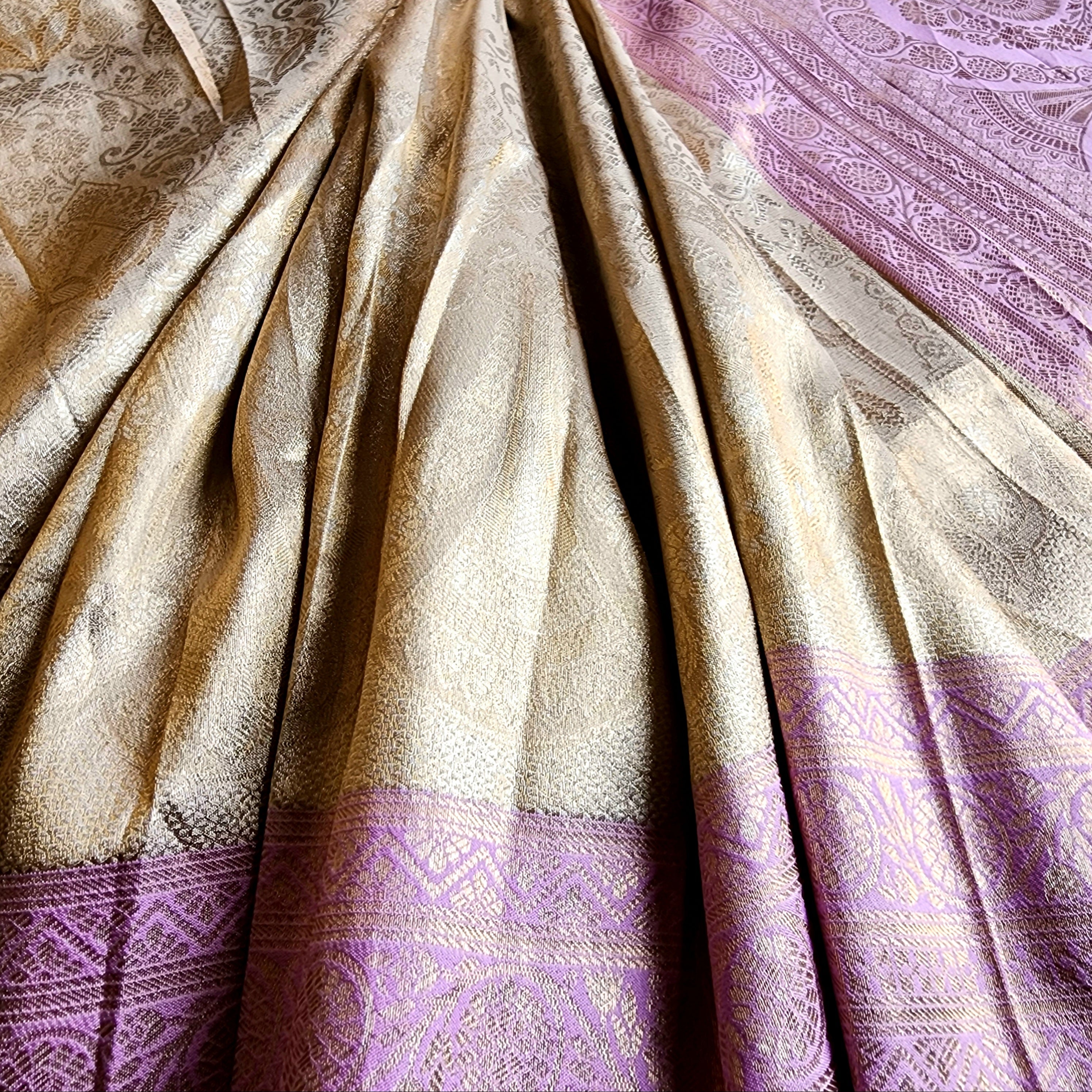 Beige Gold Kanjivaram Style Banarasi Designer Silk Saree