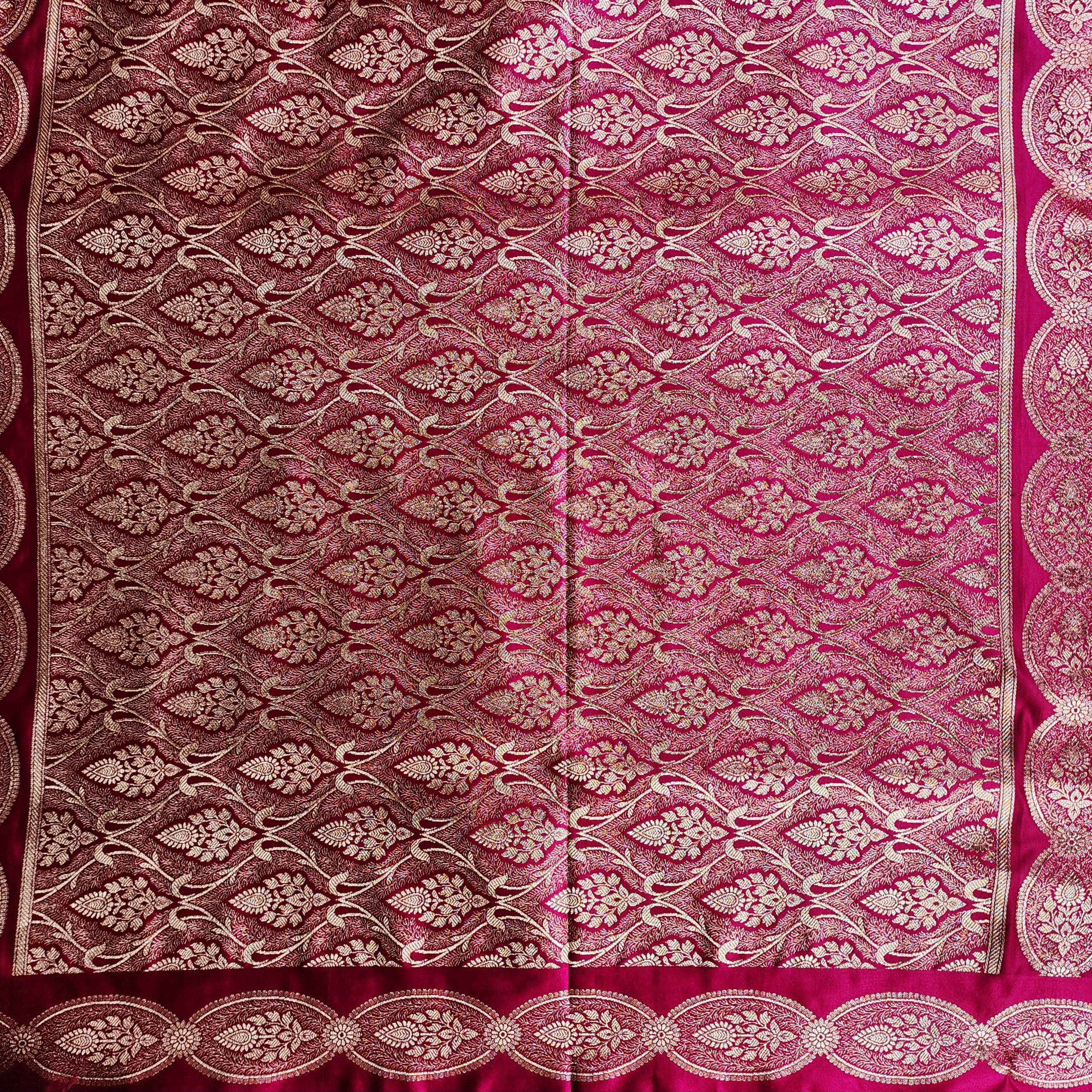 Bright Pink Pure Banarasi Katan Silk Saree with Gold Zari Weaving