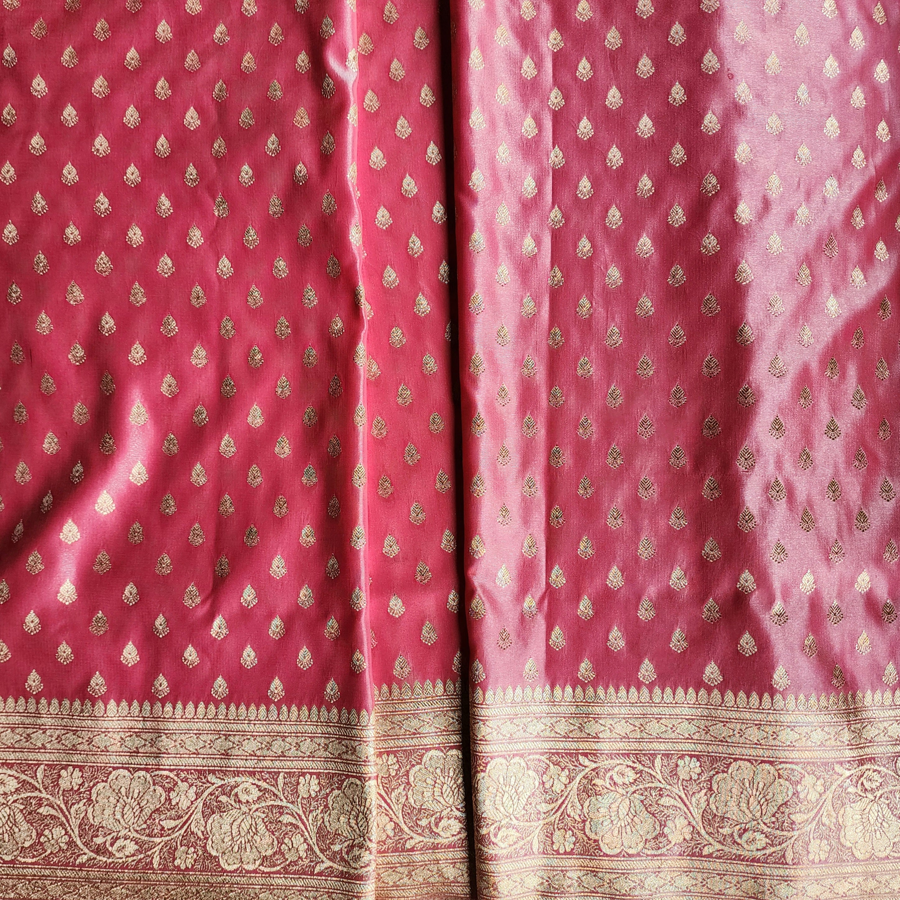Rich Dusty Rose Banarasi Silk Saree with Gold Zari Weaving