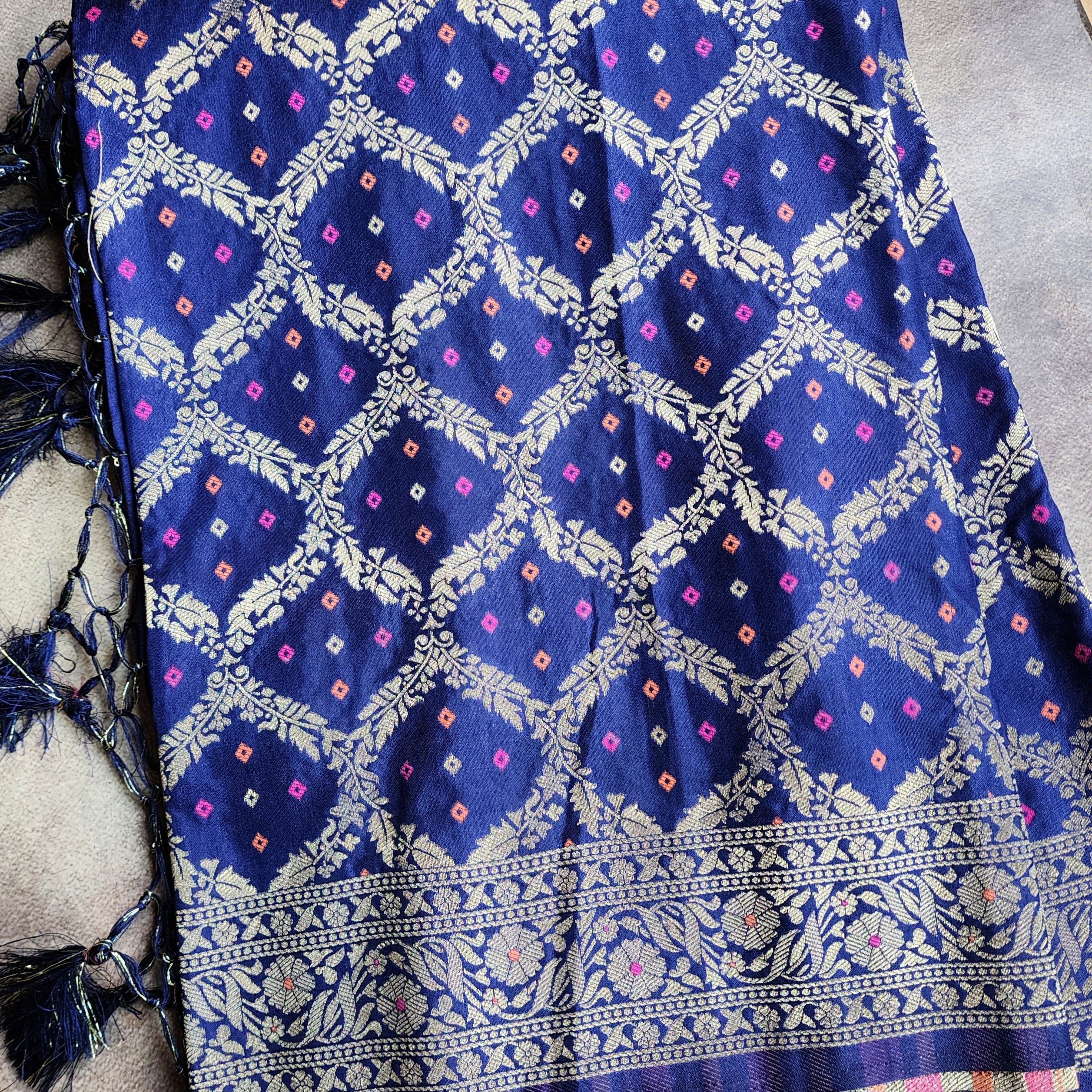 Royal Blue Bandhani Dupatta with Traditional Jaal