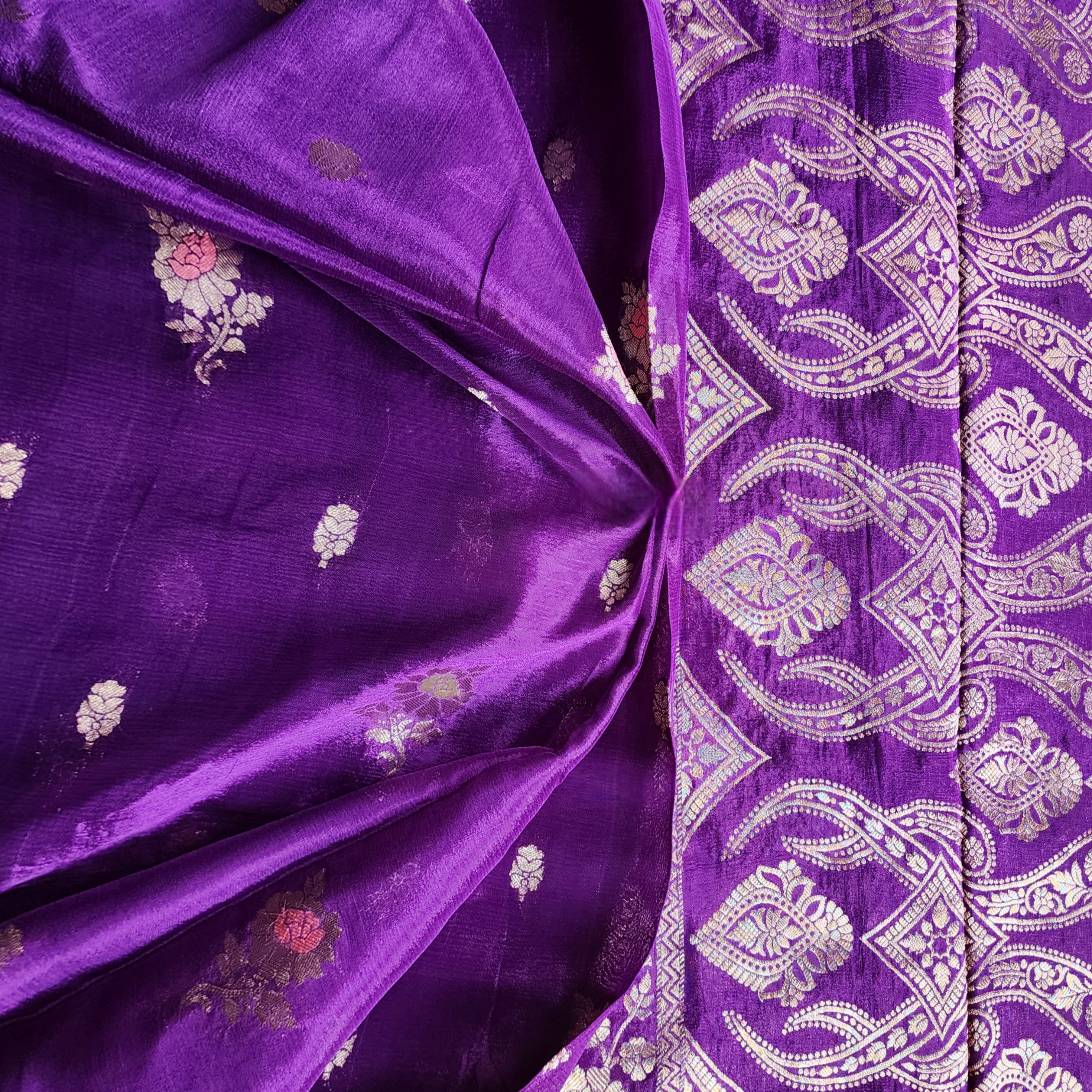 Royal Violet Pure Crepe Silk Saree with Gold Zari Border