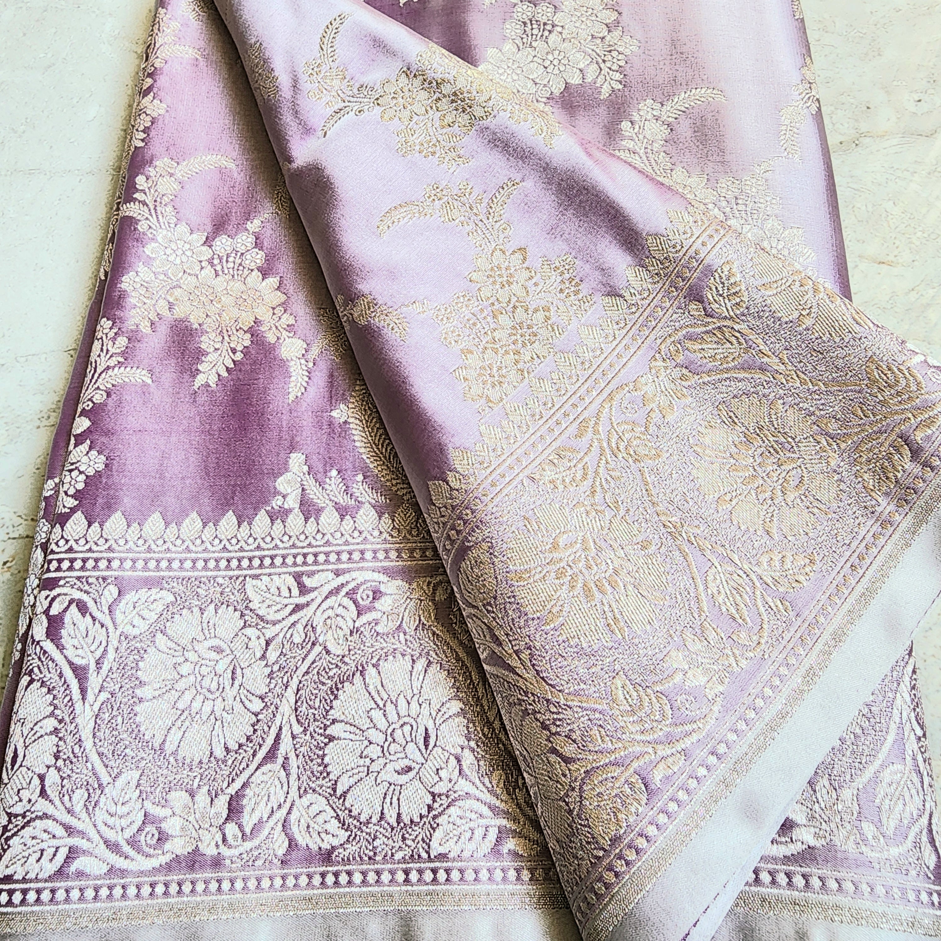 Lilac Banarasi Katan Silk Saree with Floral Vine Jaal