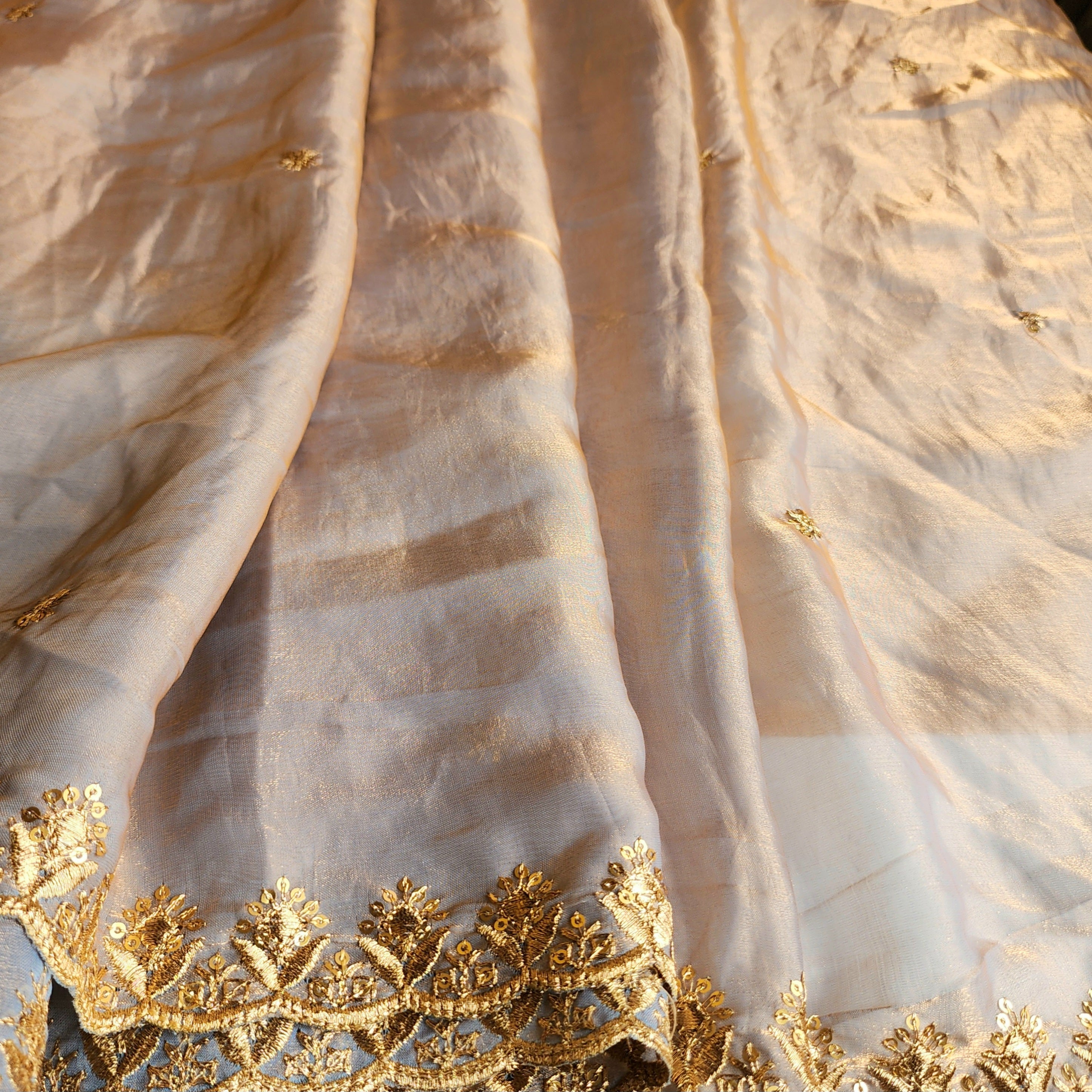 Smoky Taupe Gold Designer Tissue Silk Saree