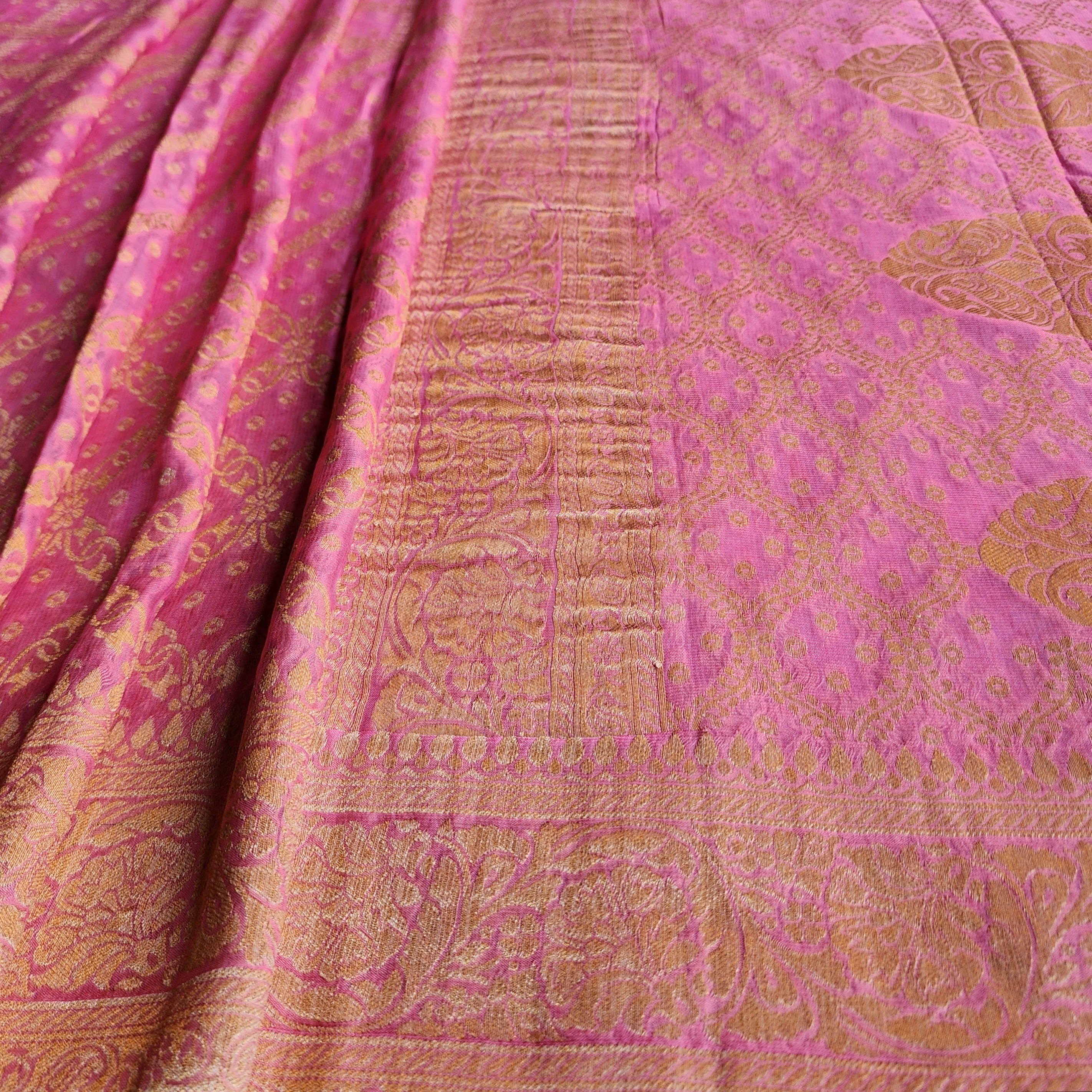 Pastel Pink Pure Khaddi Georgette Banarasi Saree with Golden Zari