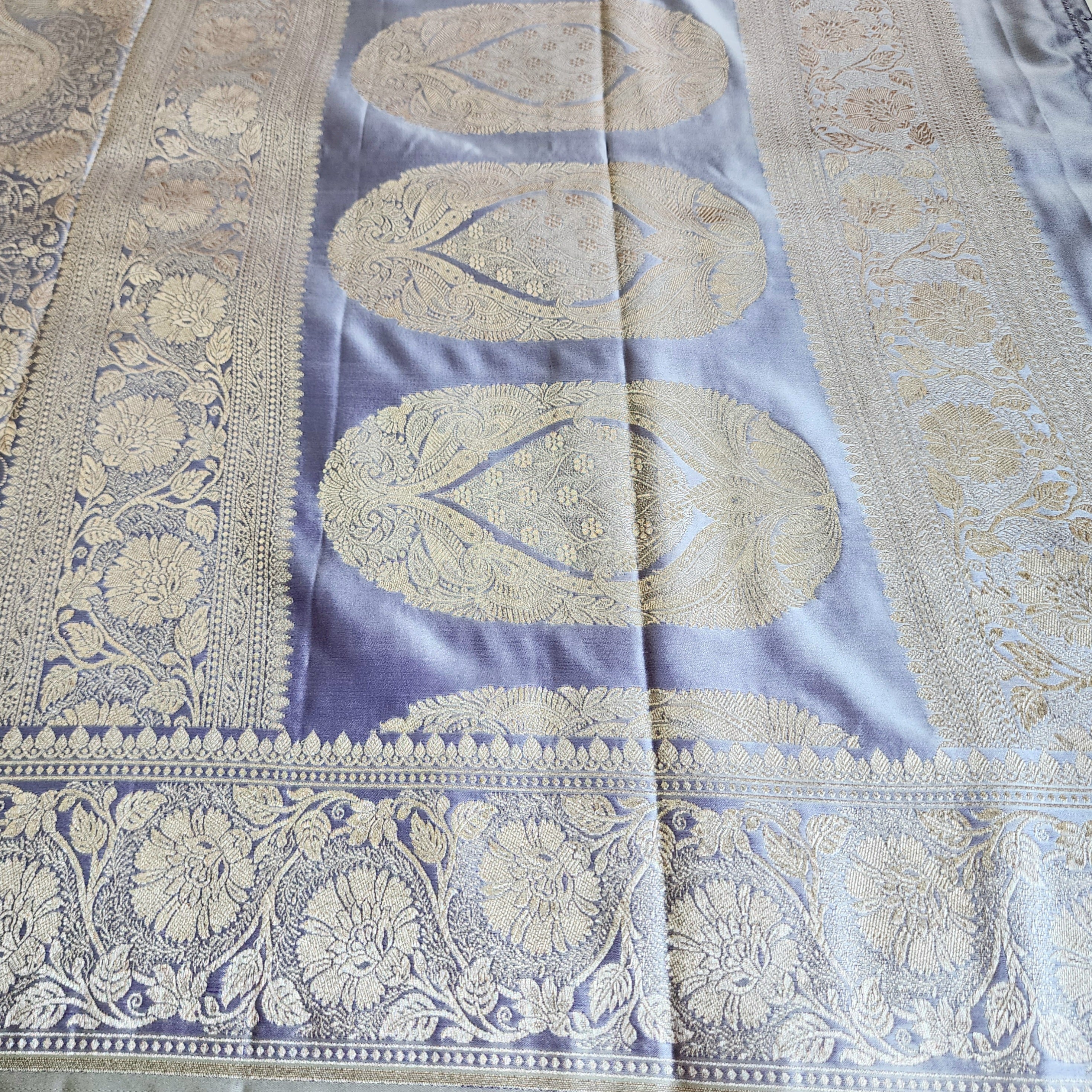 Pastel Lilac Banarasi Katan Silk Saree with Light Gold Zari weaving