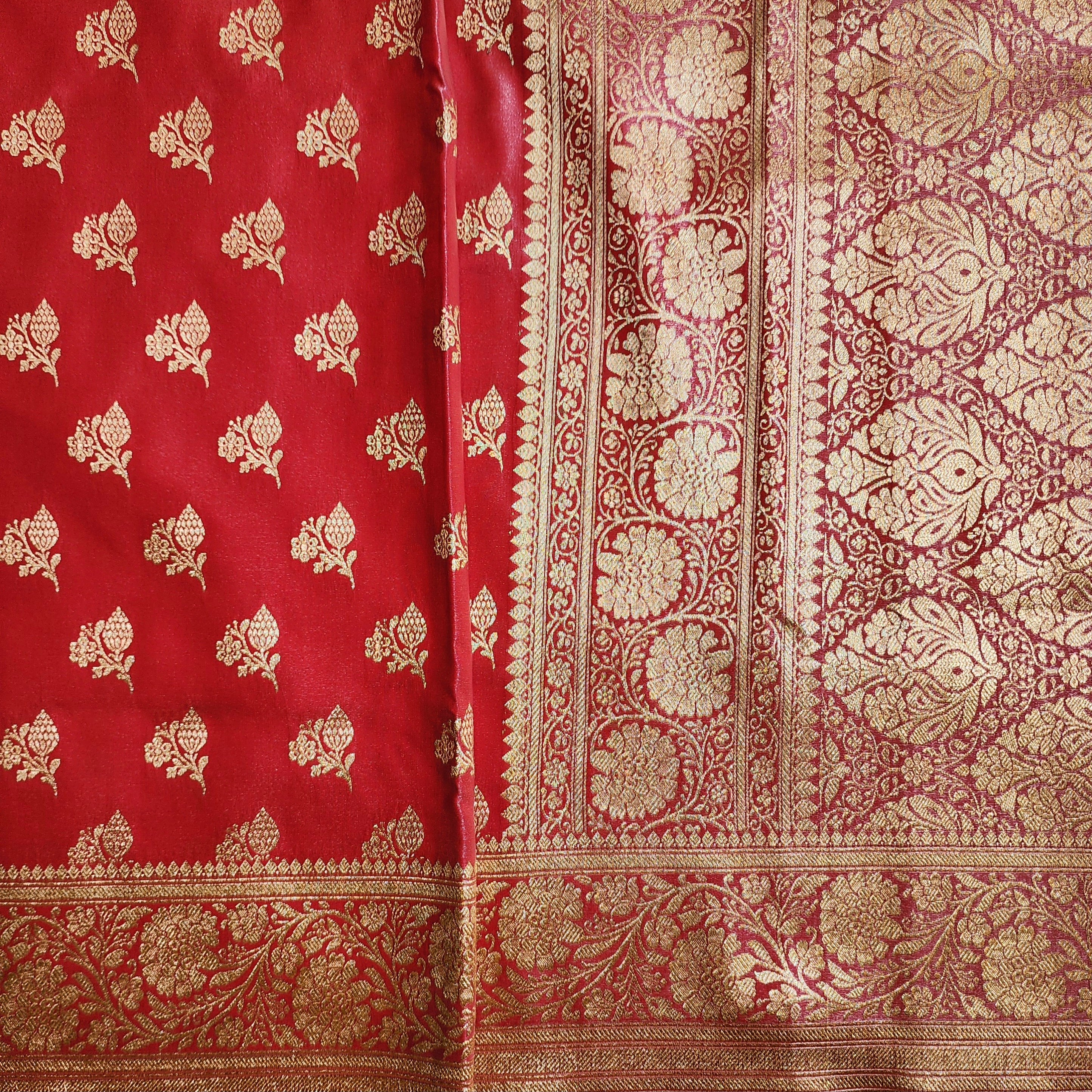 Rich Red Banarasi Silk Saree with Gold Zari Weaving