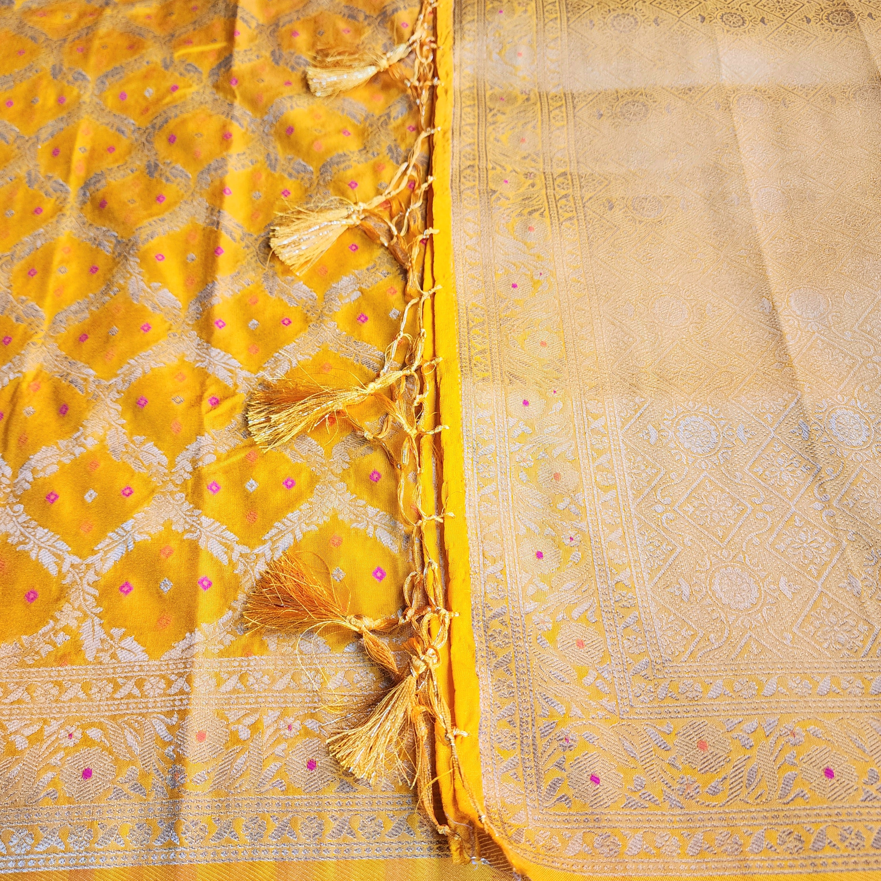 Mustard Yellow Bandhani Dupatta with Traditional Jaal
