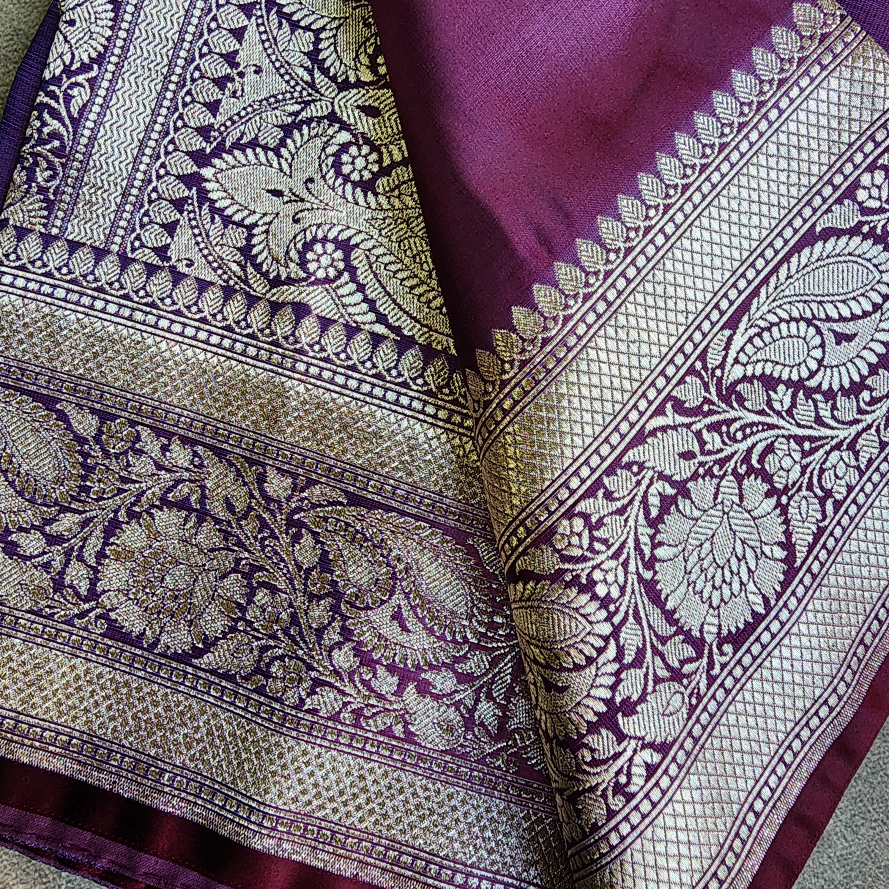Dhoop Chhaon Deep Violet Banarasi Katan Silk Saree