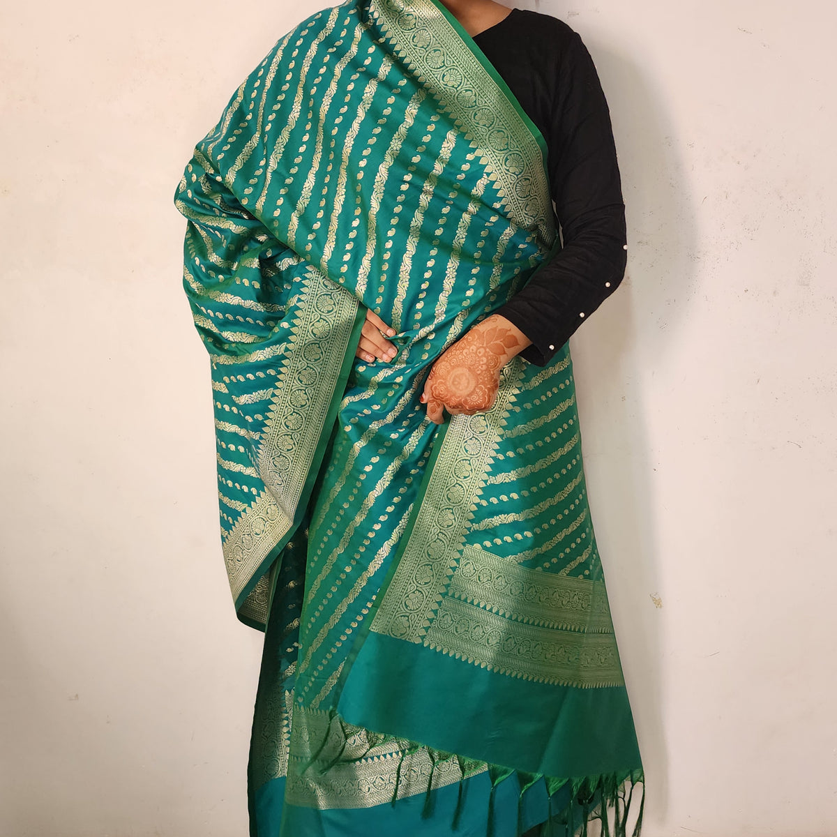 Teal Blue - Banarasi Leheriya Style Dupatta
